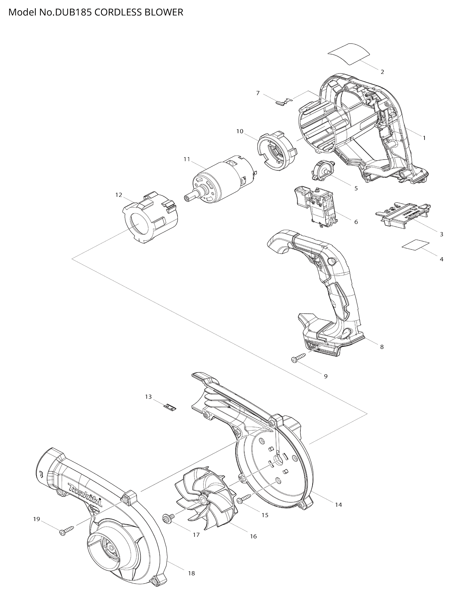 Pièces détachées souffleur Makita DUB185