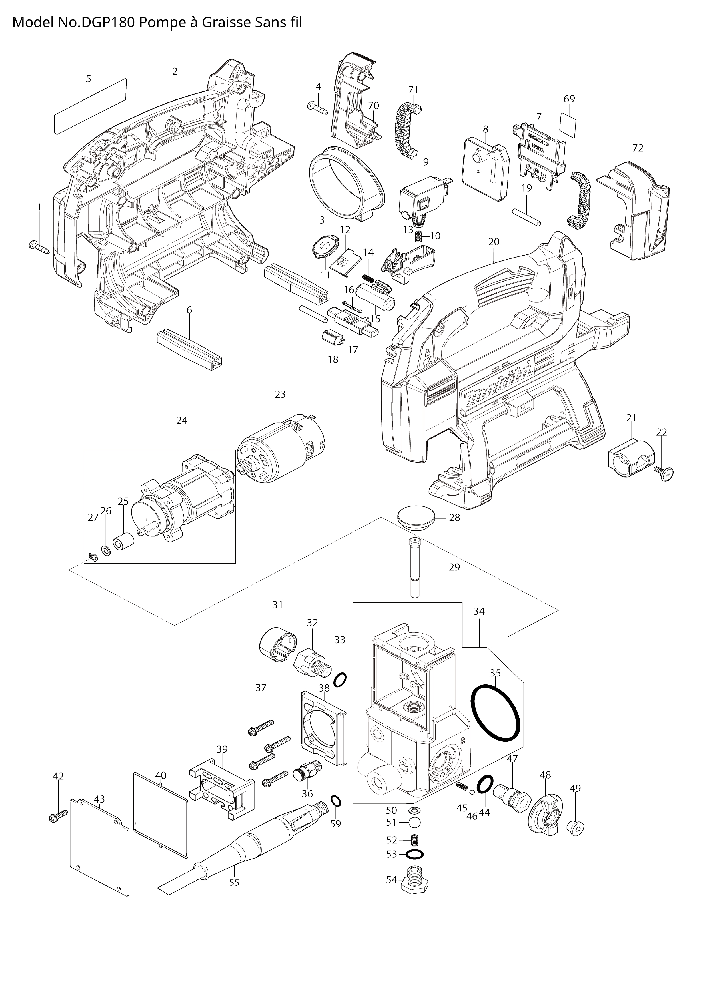 Pièces détachées Pompe à graisse Makita DGP180