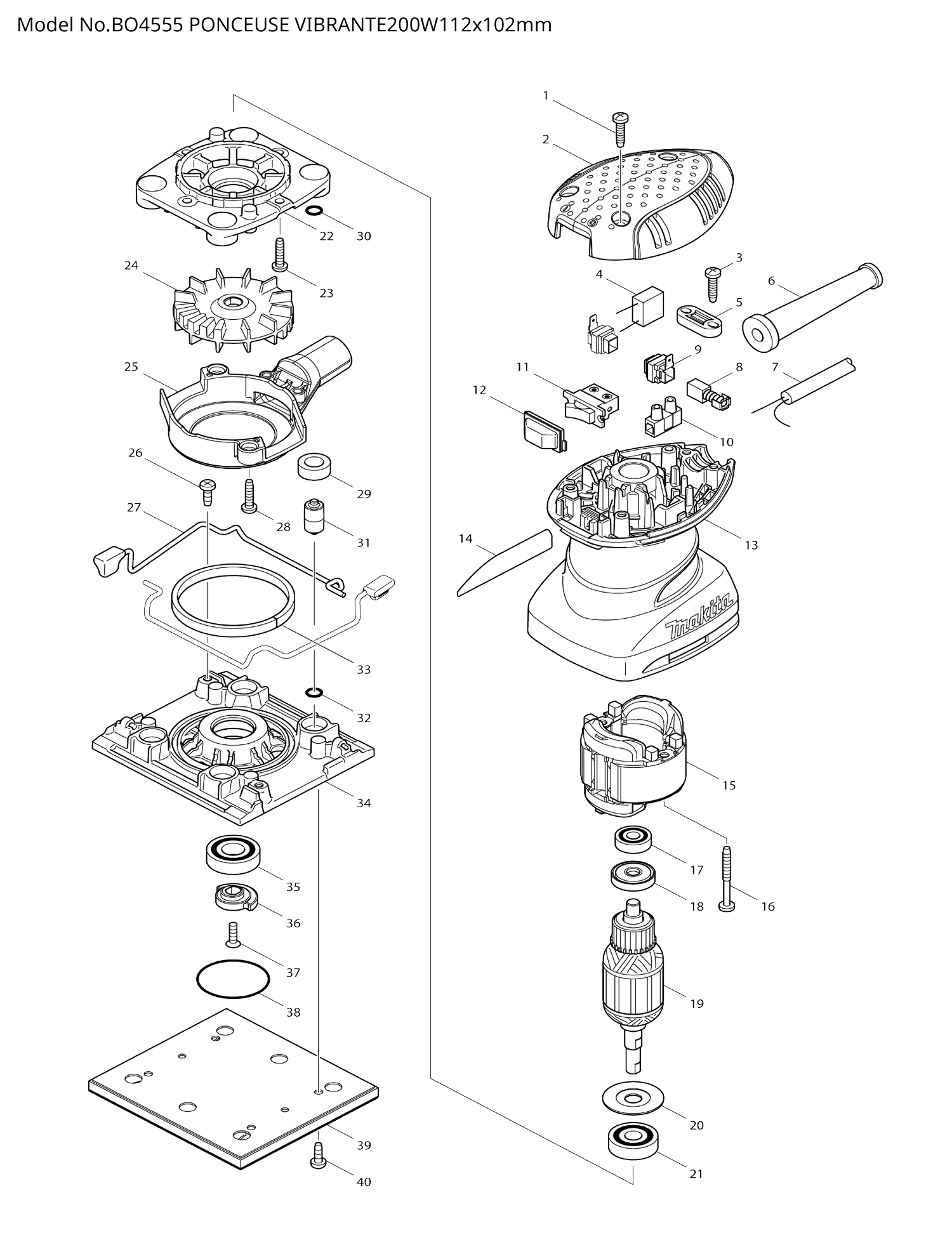 Pièces détachées ponceuse vibrante Makita BO4555