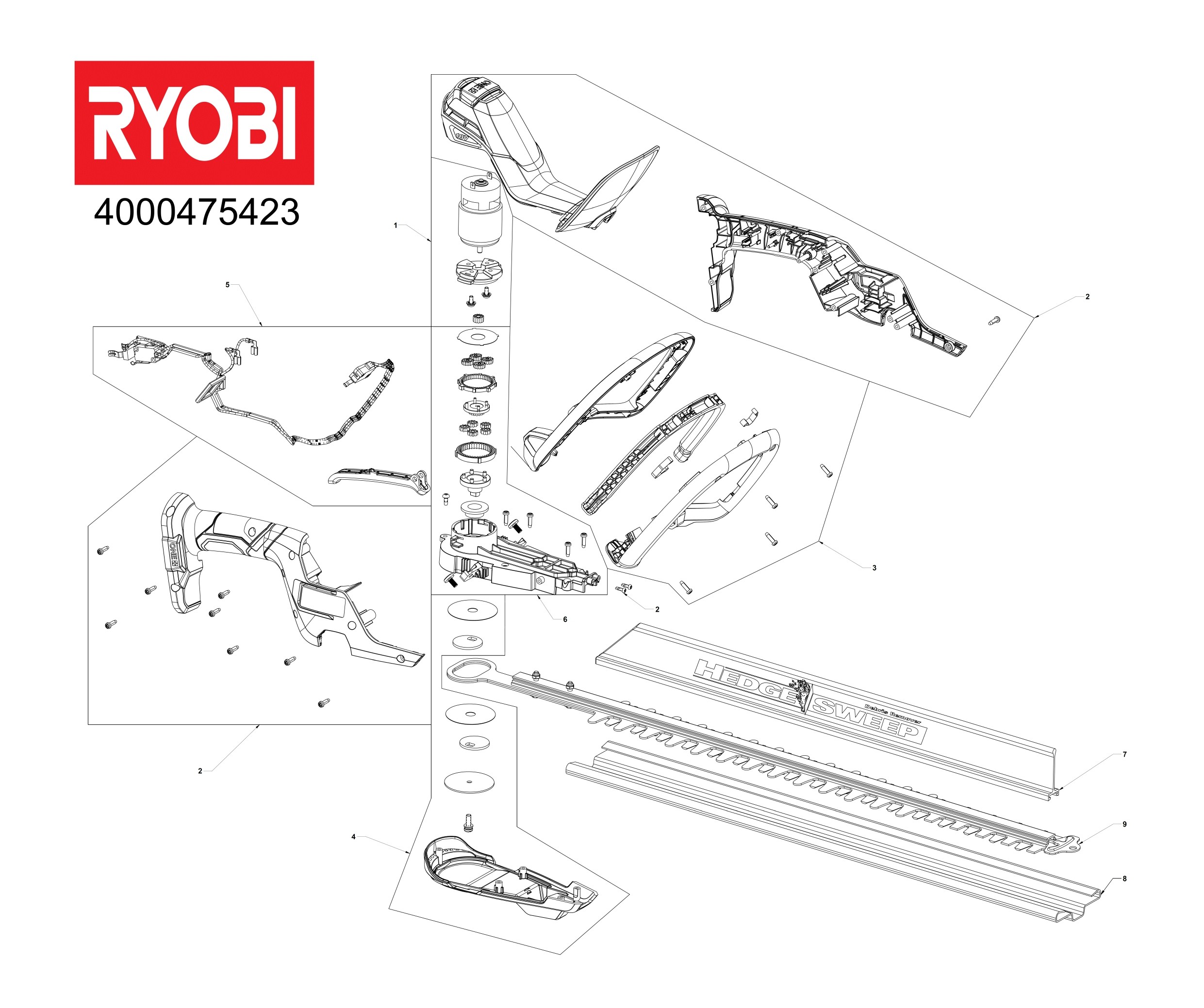 Pièces détachées Taille-haie Ryobi RY18HT55A - 475423