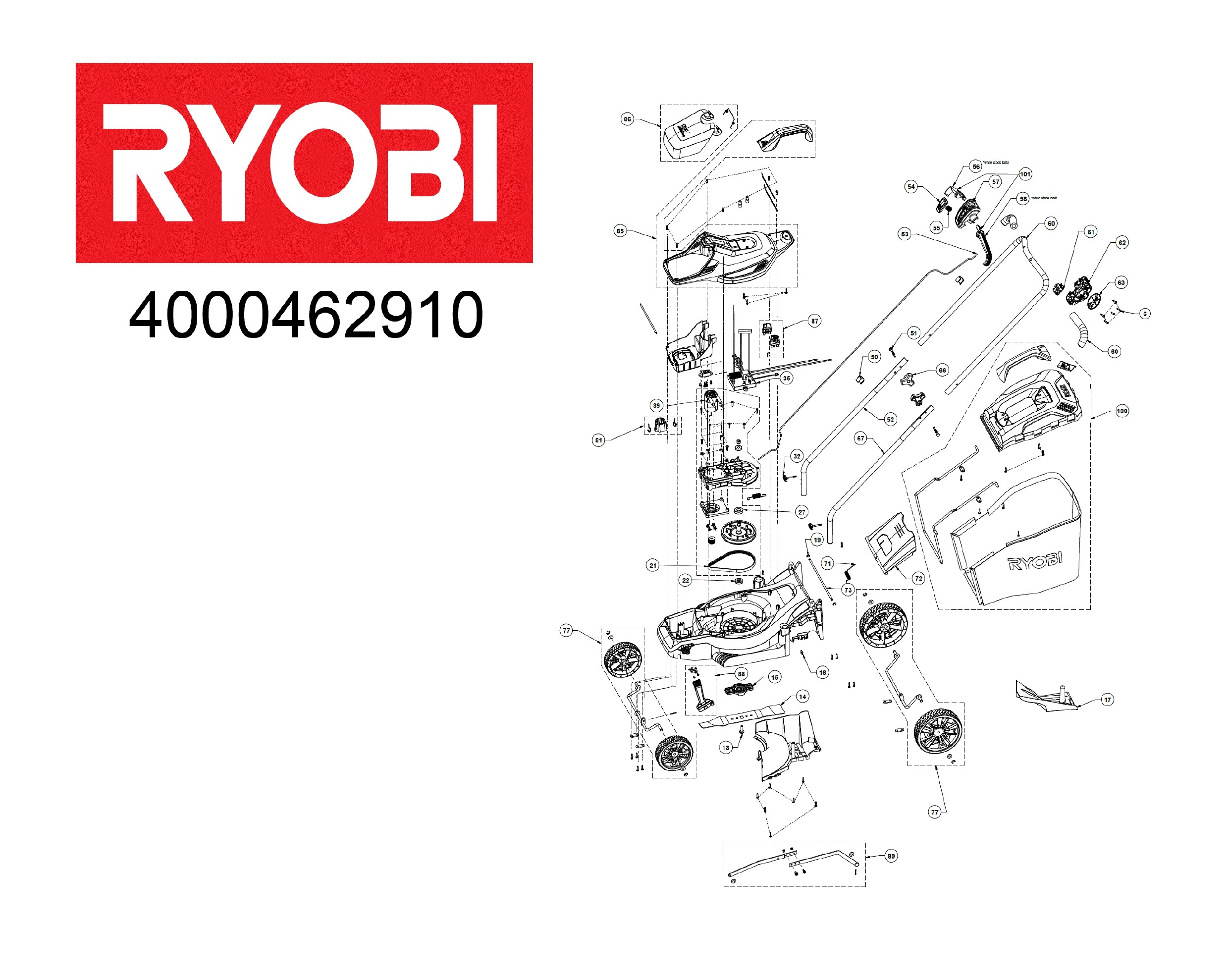 Pièces détachées Tondeuse Ryobi OLM1833B - 462910