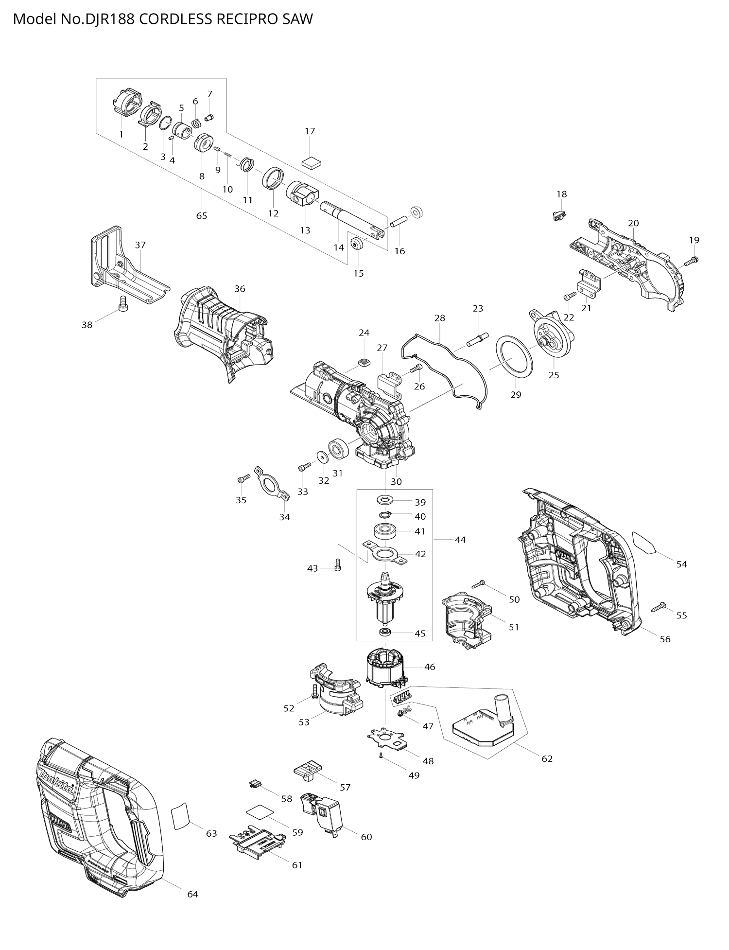 Pièces détachées scie récipro Makita DJR188