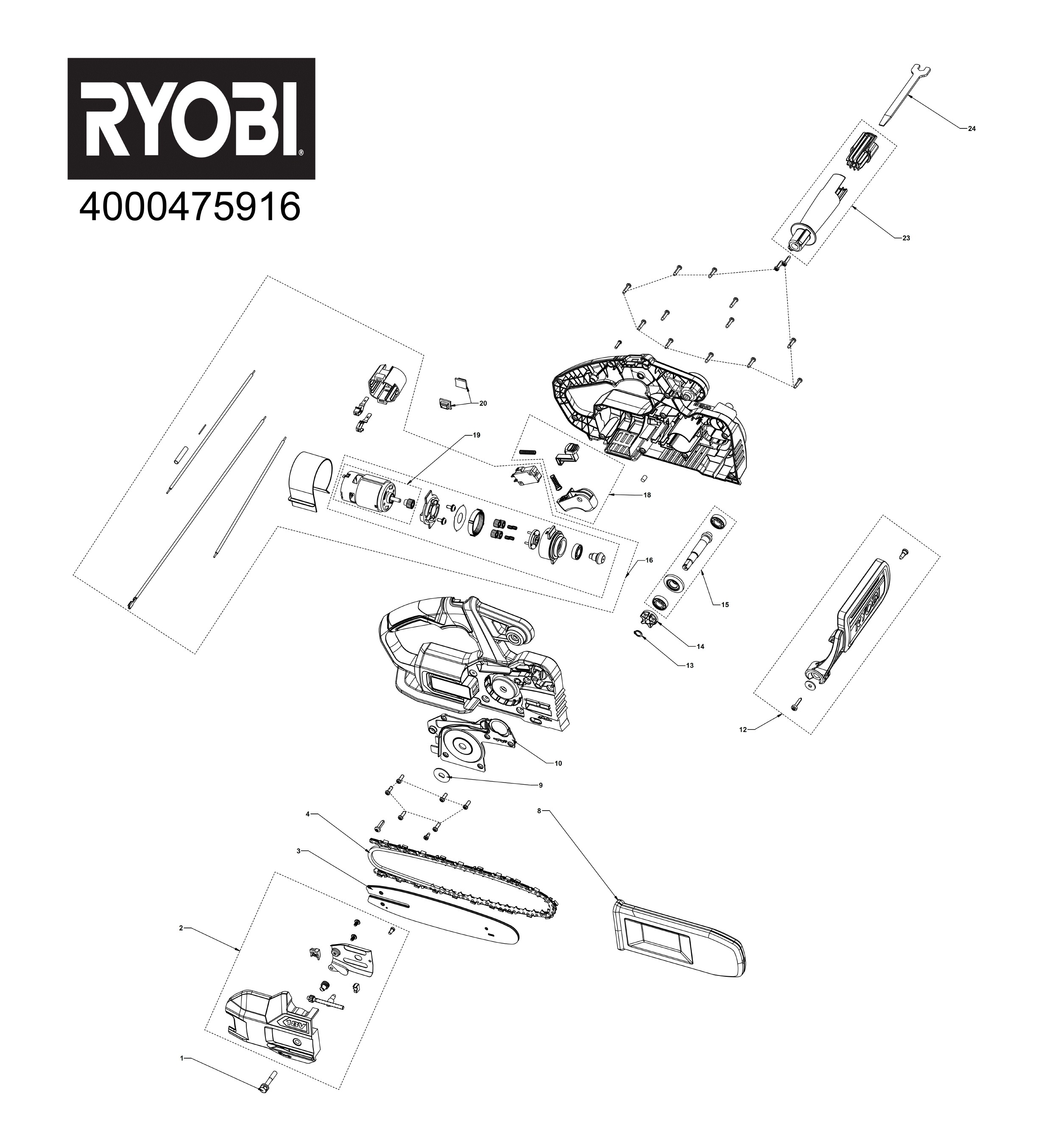 Pièces détachées Tronçonneuse Ryobi RY18CS20A - 475916