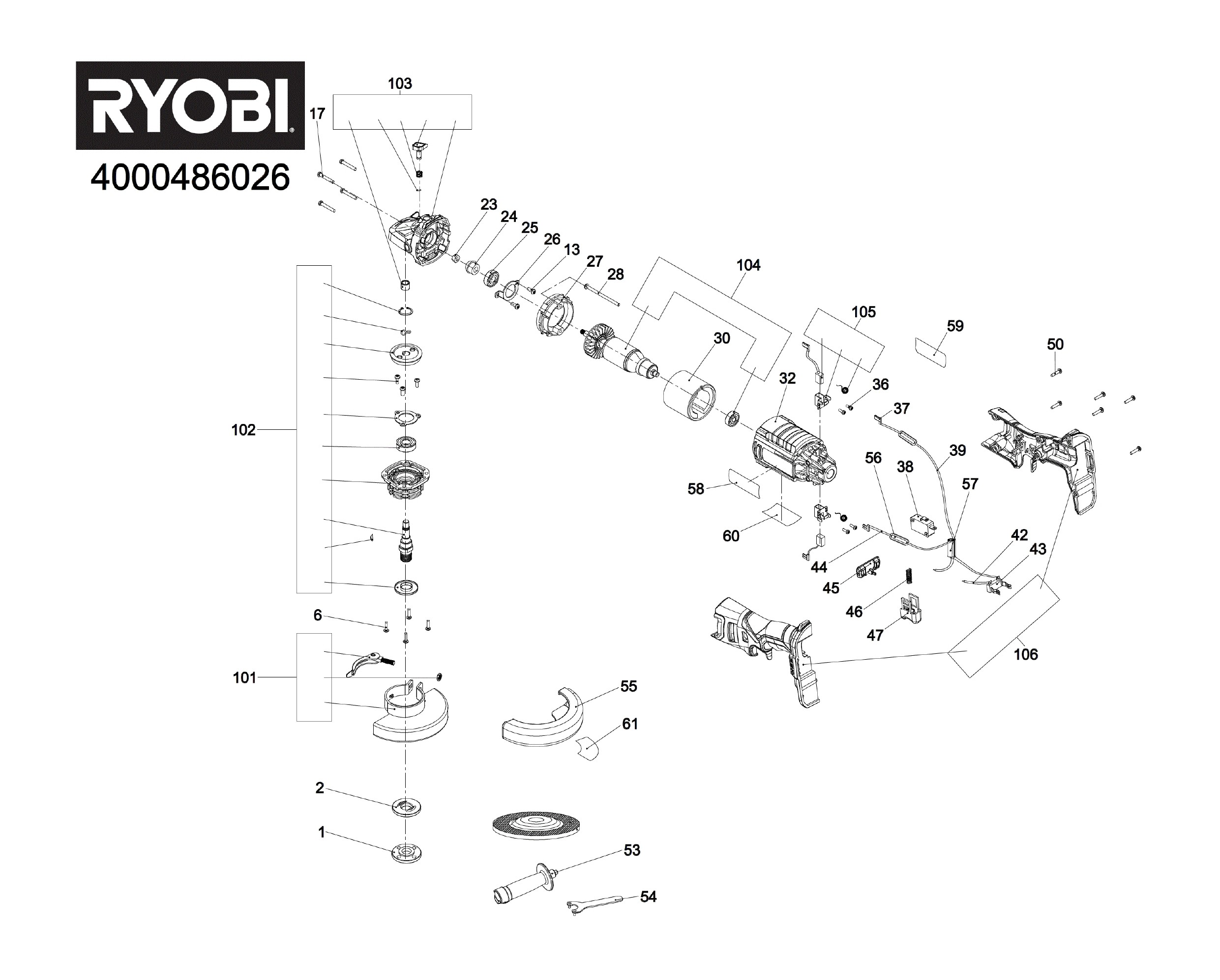 Pièces détachées Meuleuse Ryobi RAG18125 - 486026