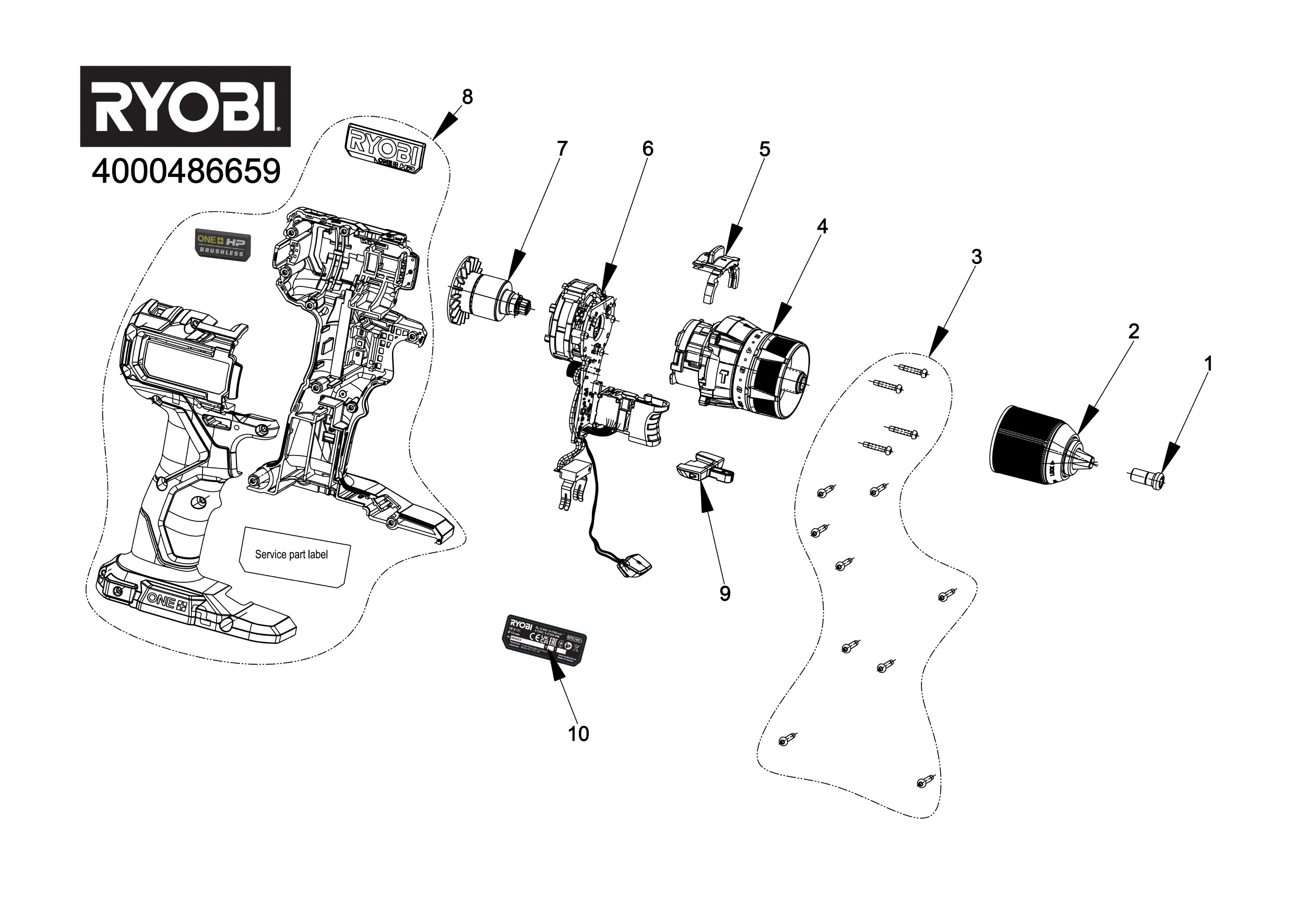 Pièces détachées Perceuse visseuse Ryobi RPD18C1 - 486659
