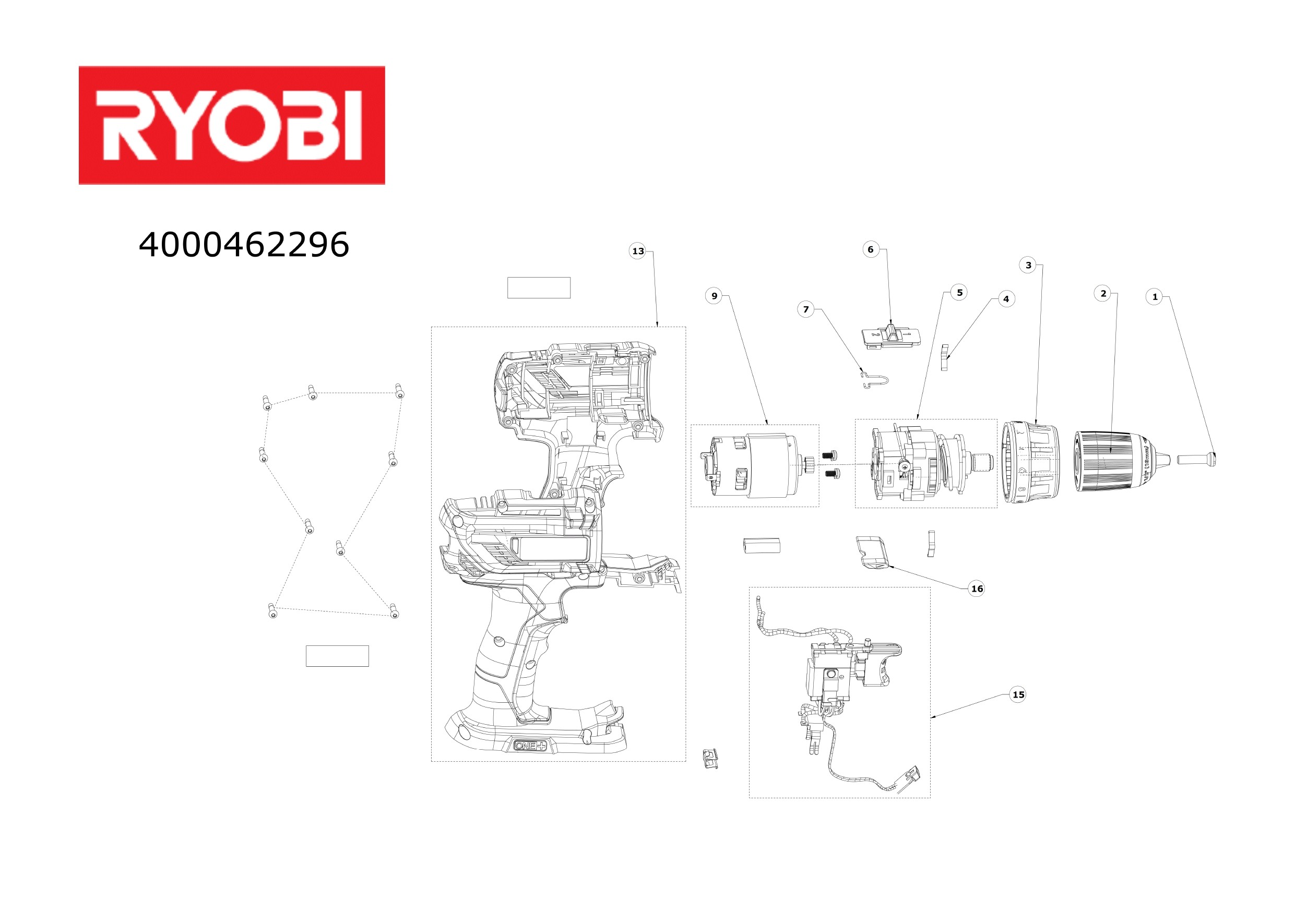Pièces détachées Perceuse visseuse Ryobi R18DD3 - 462296