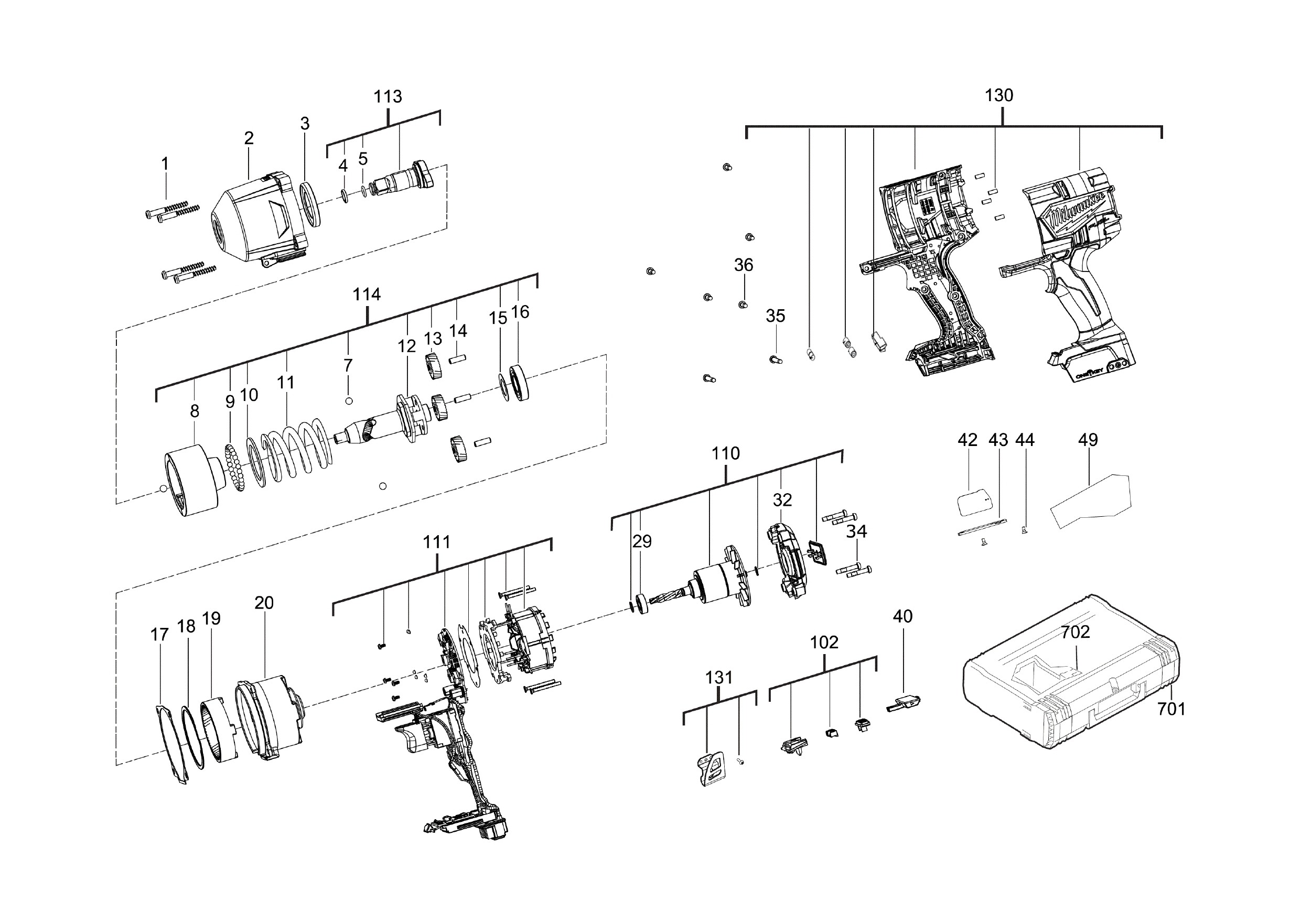 Pièces détachées Boulonneuse Milwaukee M18 ONEFHIWF12 - 481667
