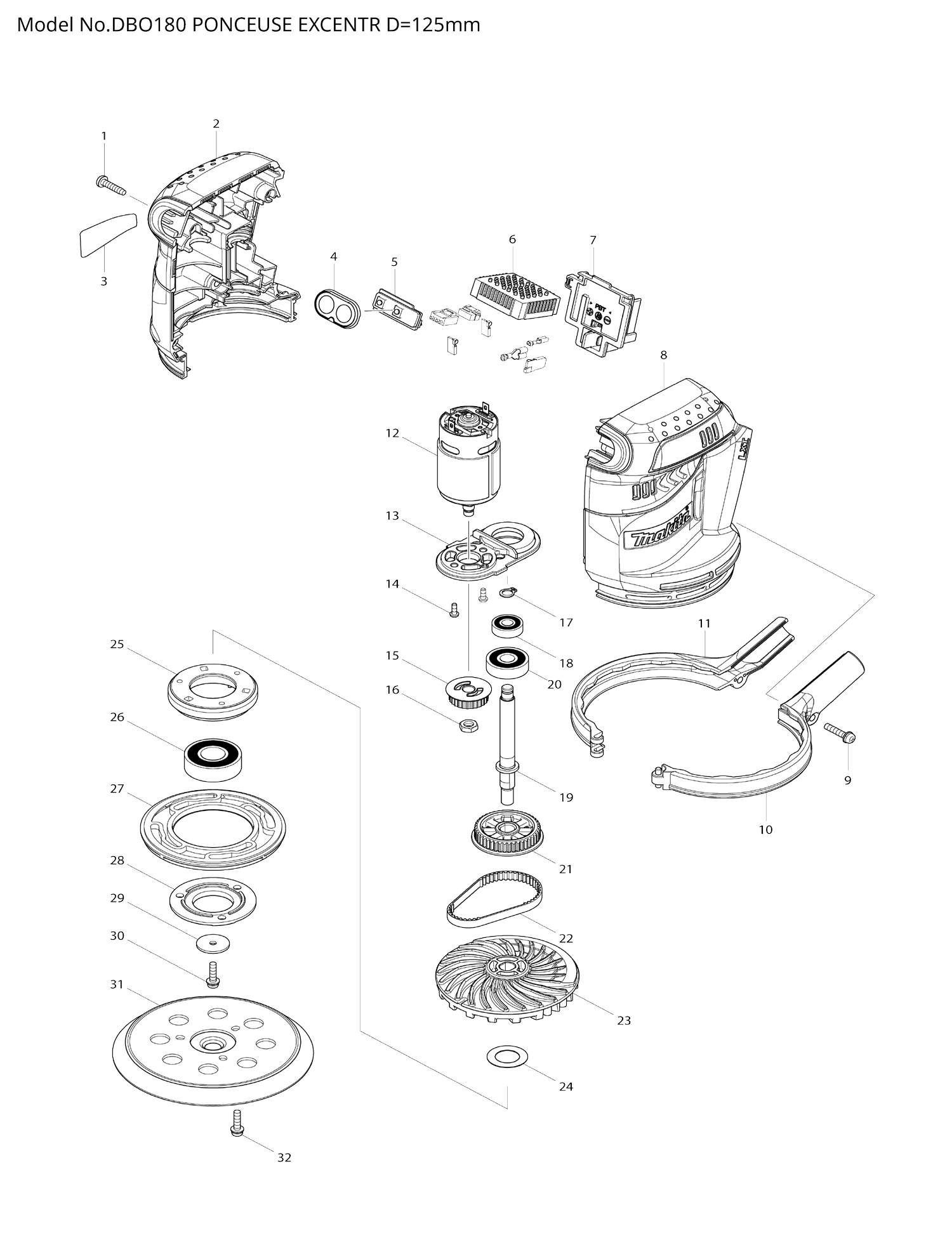 Pièces détachées ponceuse excentrique Makita DBO180