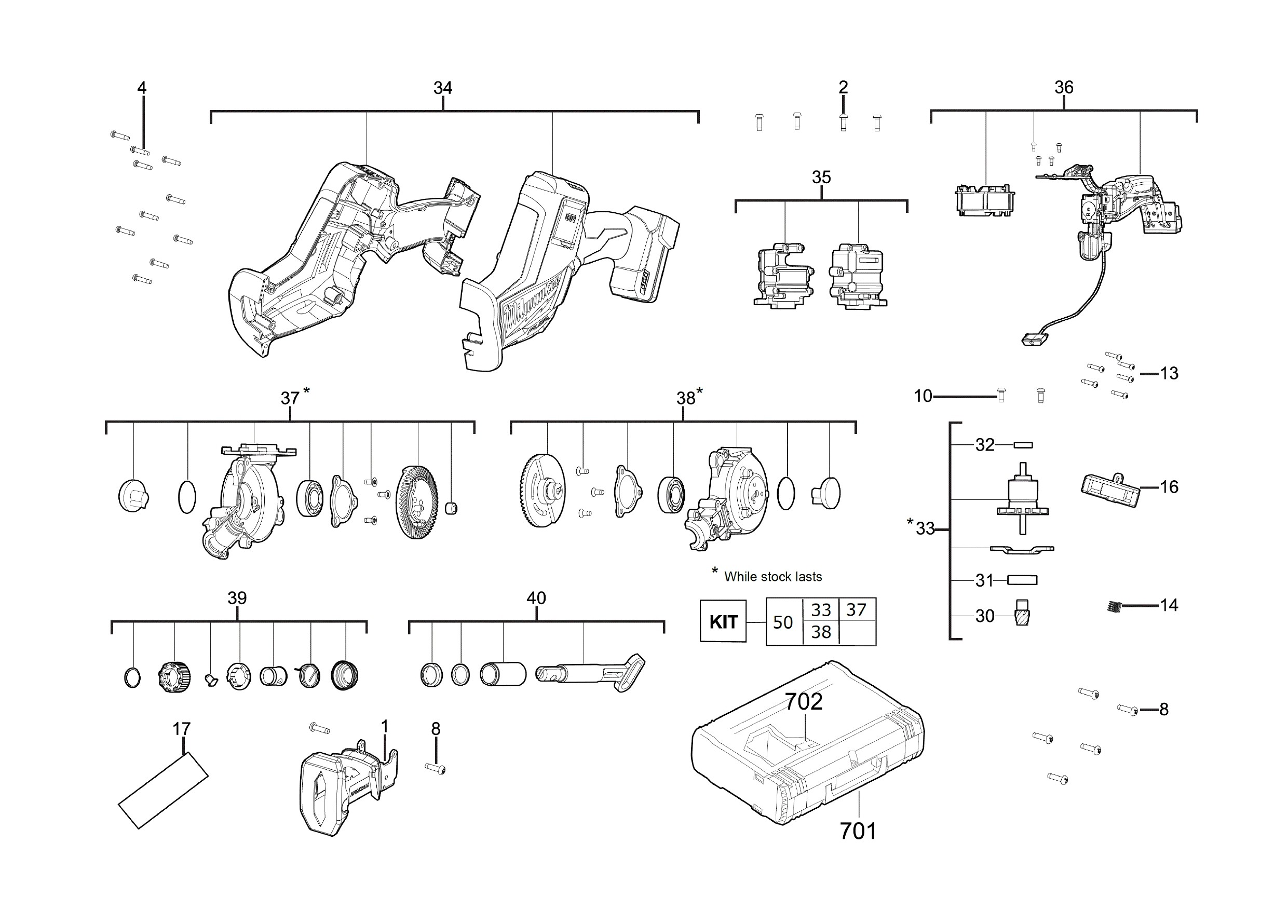 Pièces détachées Scie récipro Milwaukee M18 FHZ - 460670