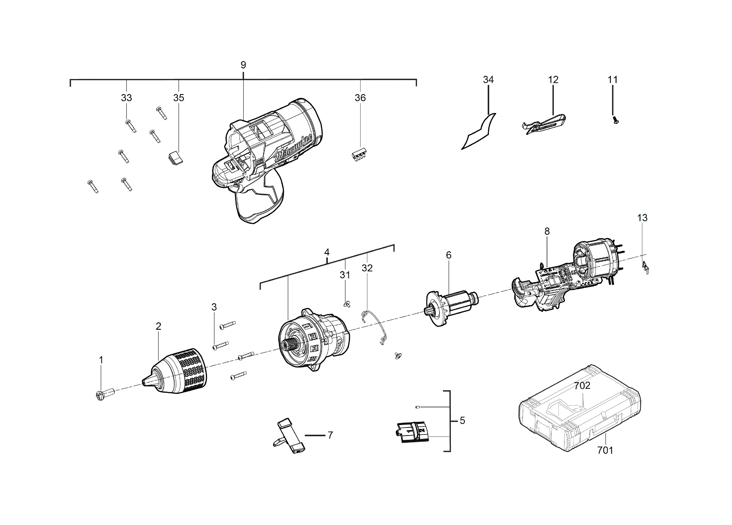 Pièces détachées Perceuse visseuse Milwaukee M12 FPD202 - 467017
