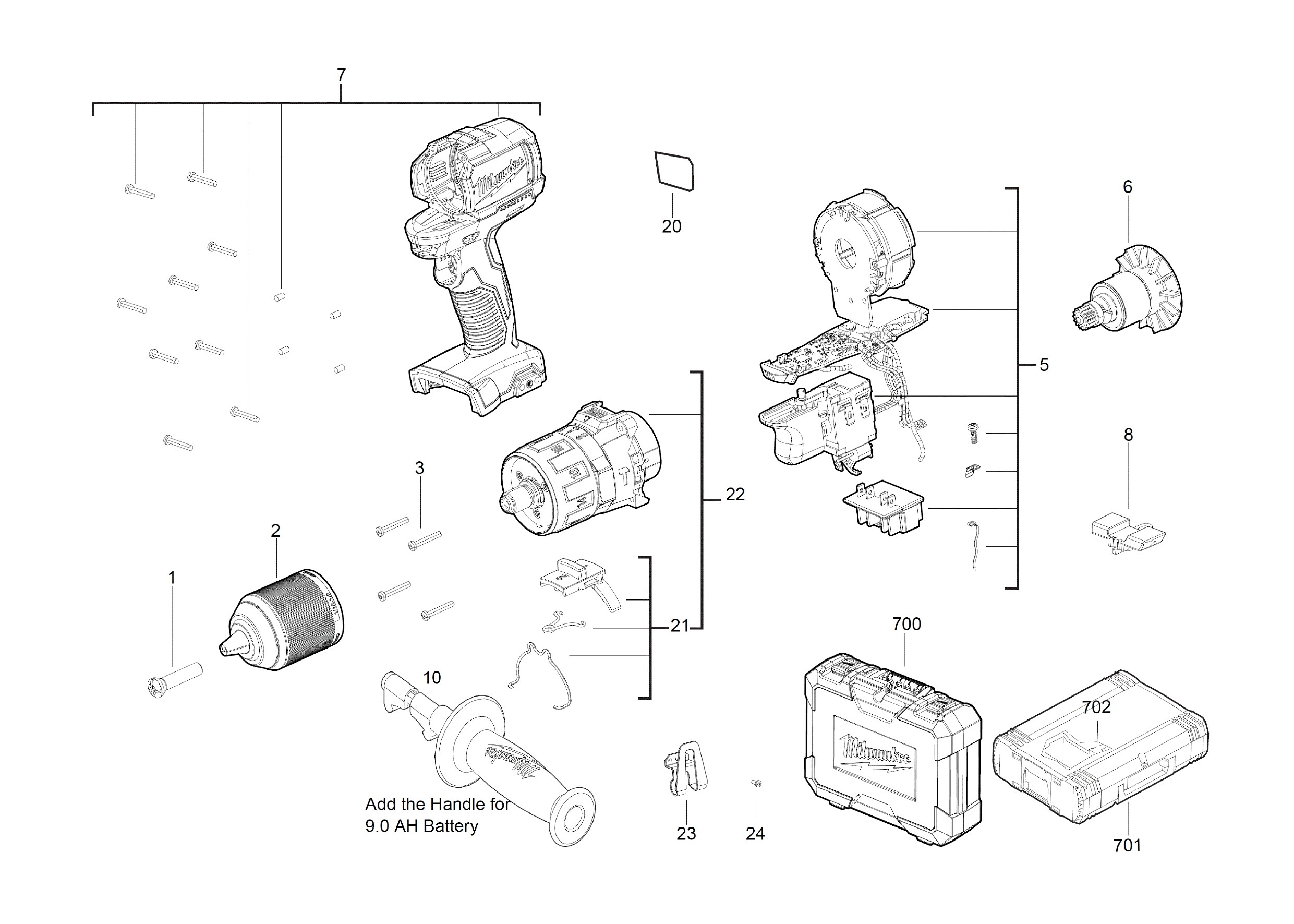 Pièces détachées Perceuse visseuse Milwaukee M18 BLPD2 - 448598