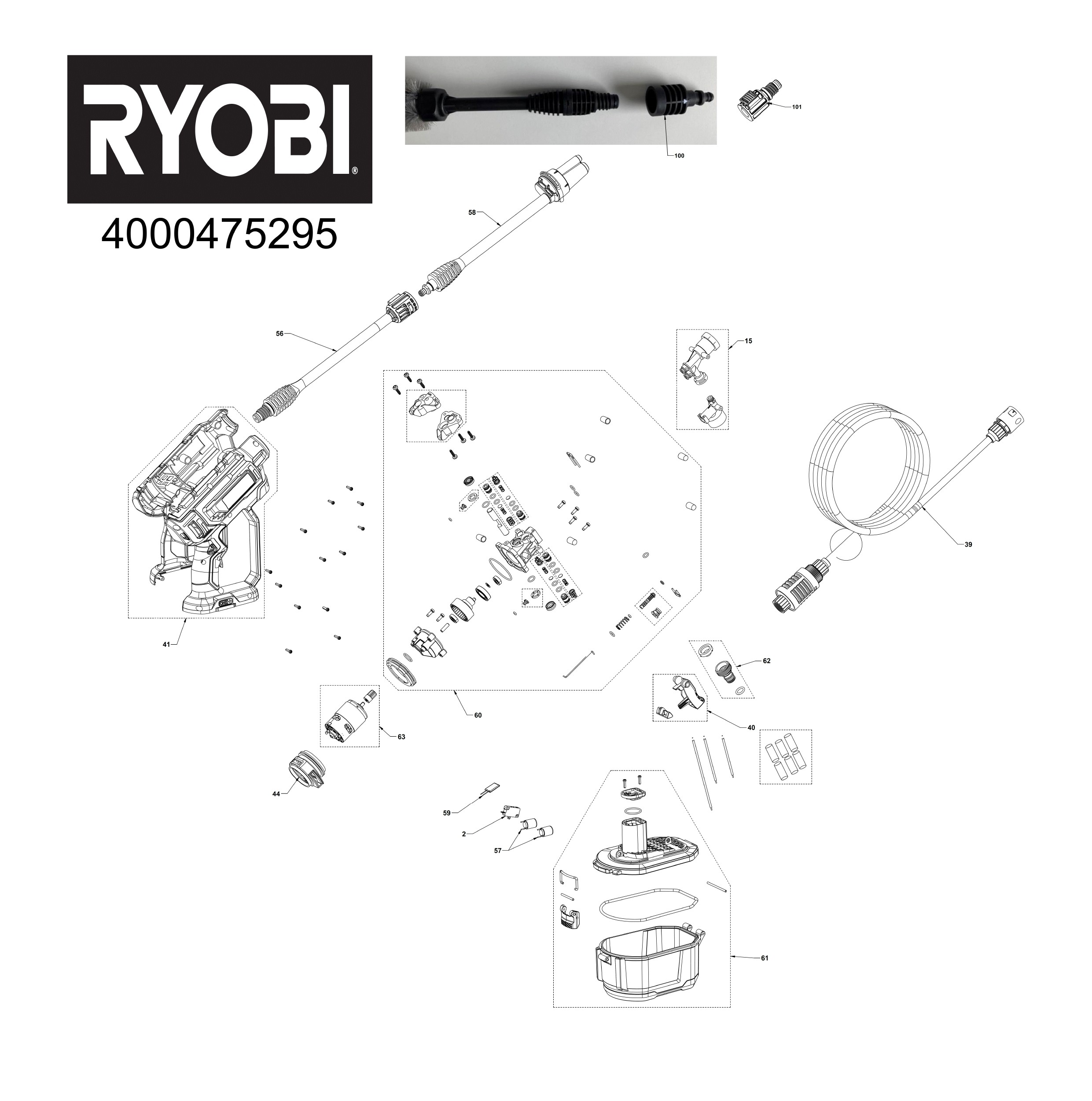 Pièces détachées Pistolet à pression Ryobi RY18PW22A - 475295 