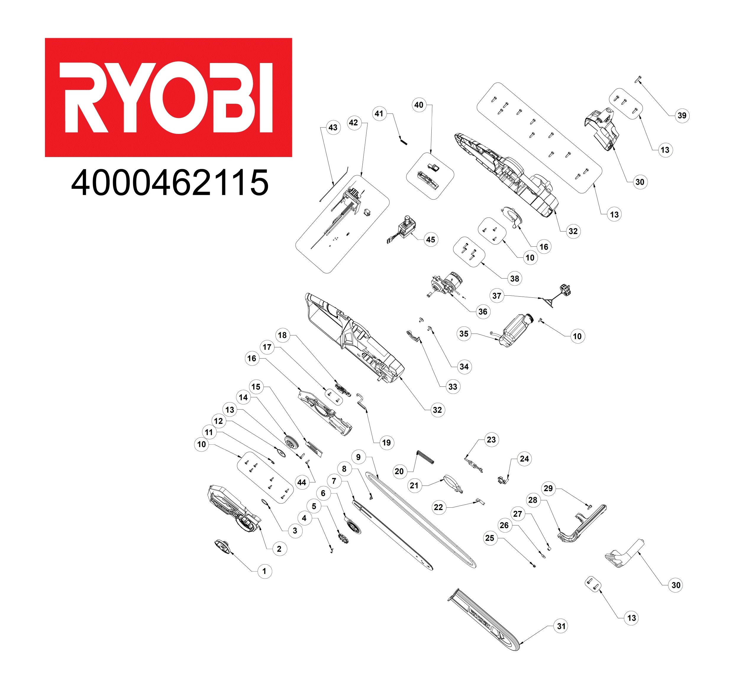 Pièces détachées Tronçonneuse Ryobi OCS1830 - 462115