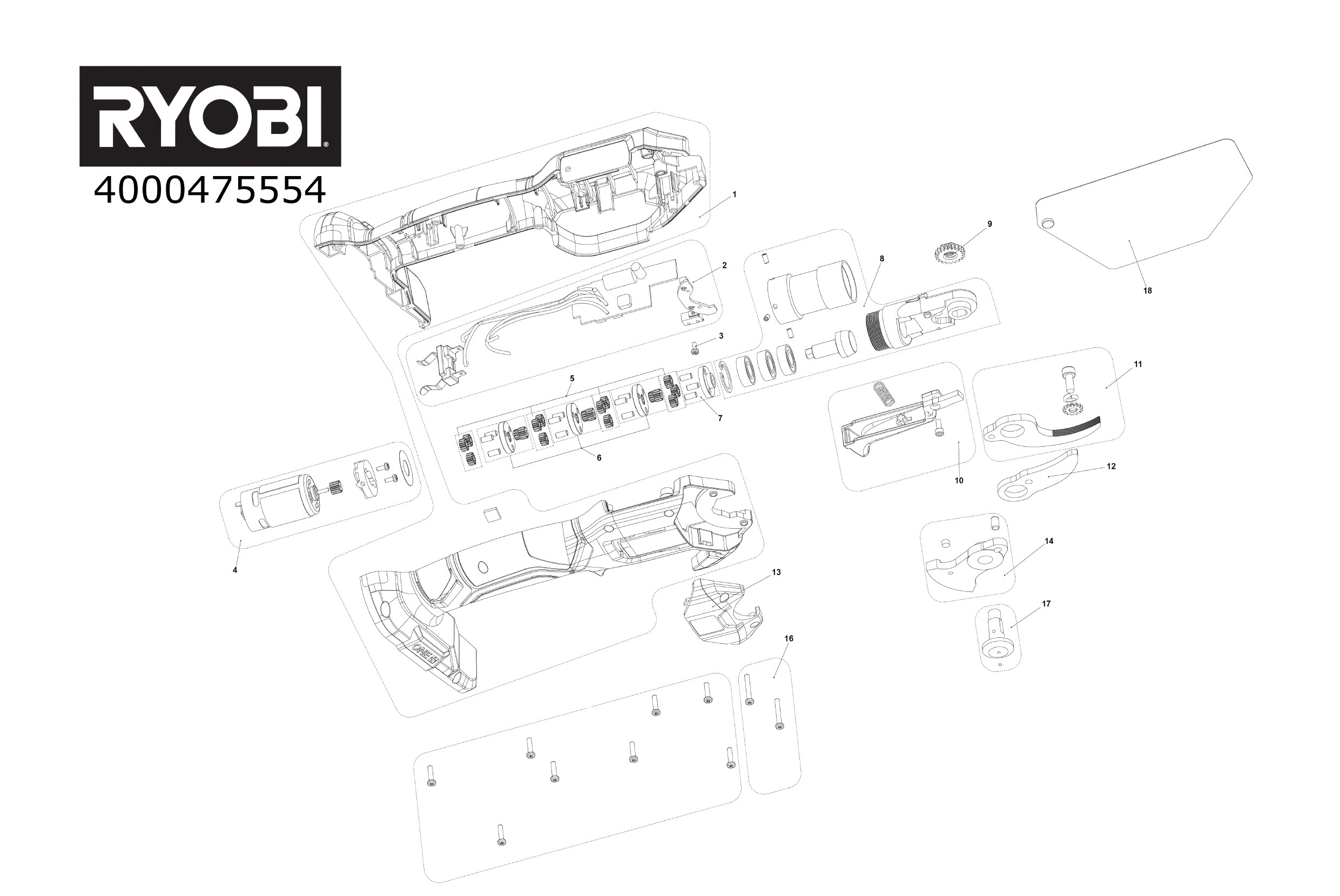 Pièces détachées Sécateur Ryobi RY18SCA - 475554