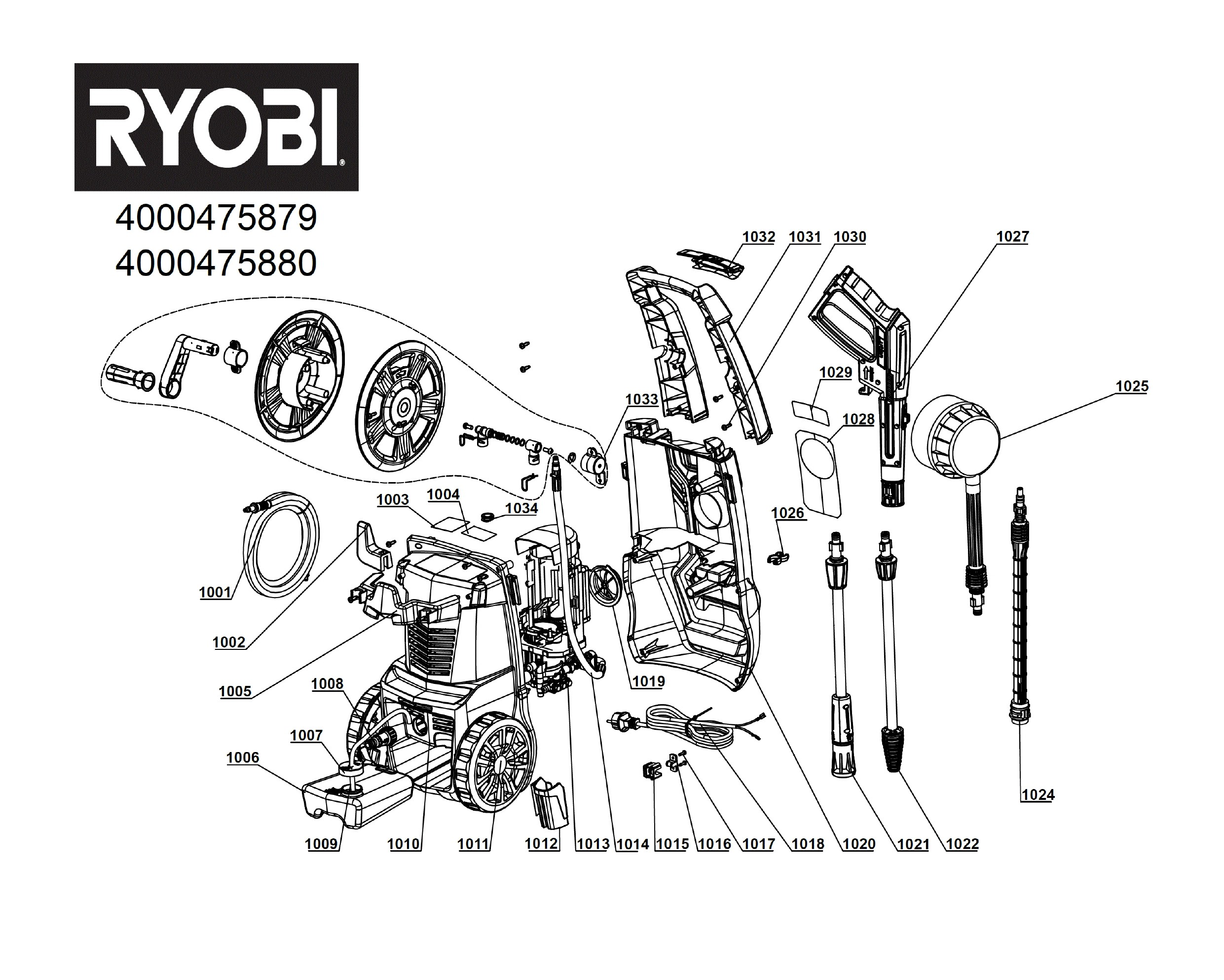 Pièces détachées Nettoyeur haute pression Ryobi RY150PWA - 475879