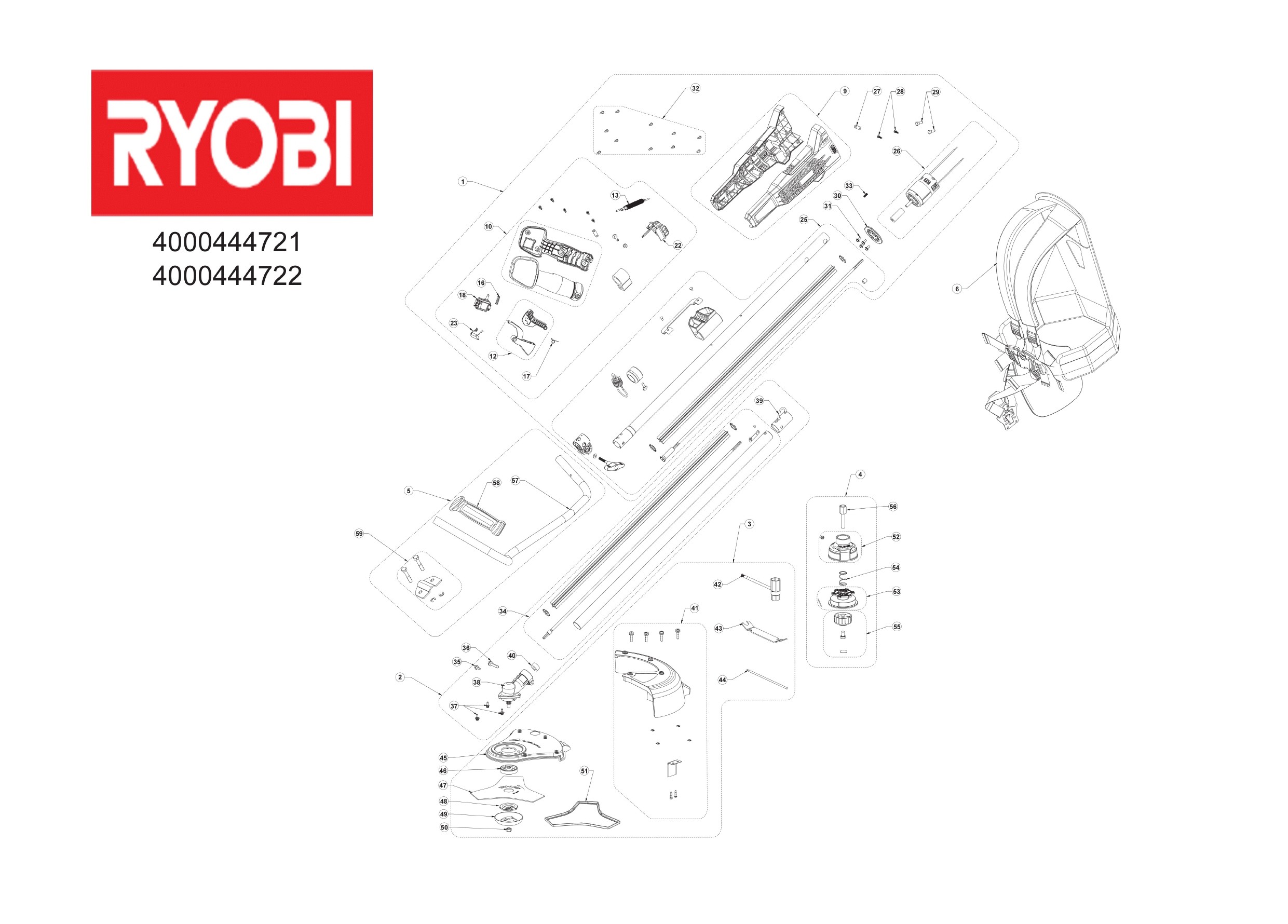 Pièces détachées Débroussailleuse Ryobi OBC1820B - 444722