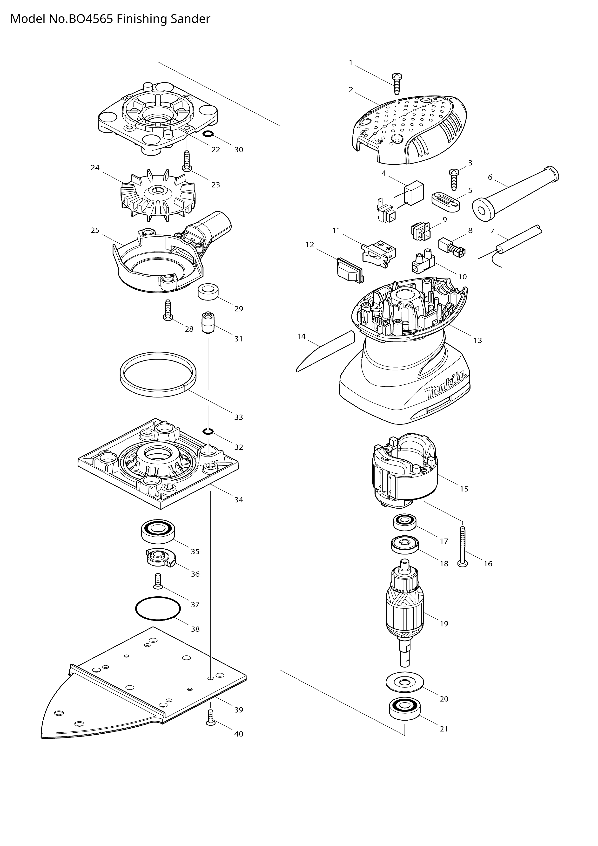 Pièces détachées Ponceuse vibrante Makita BO4565