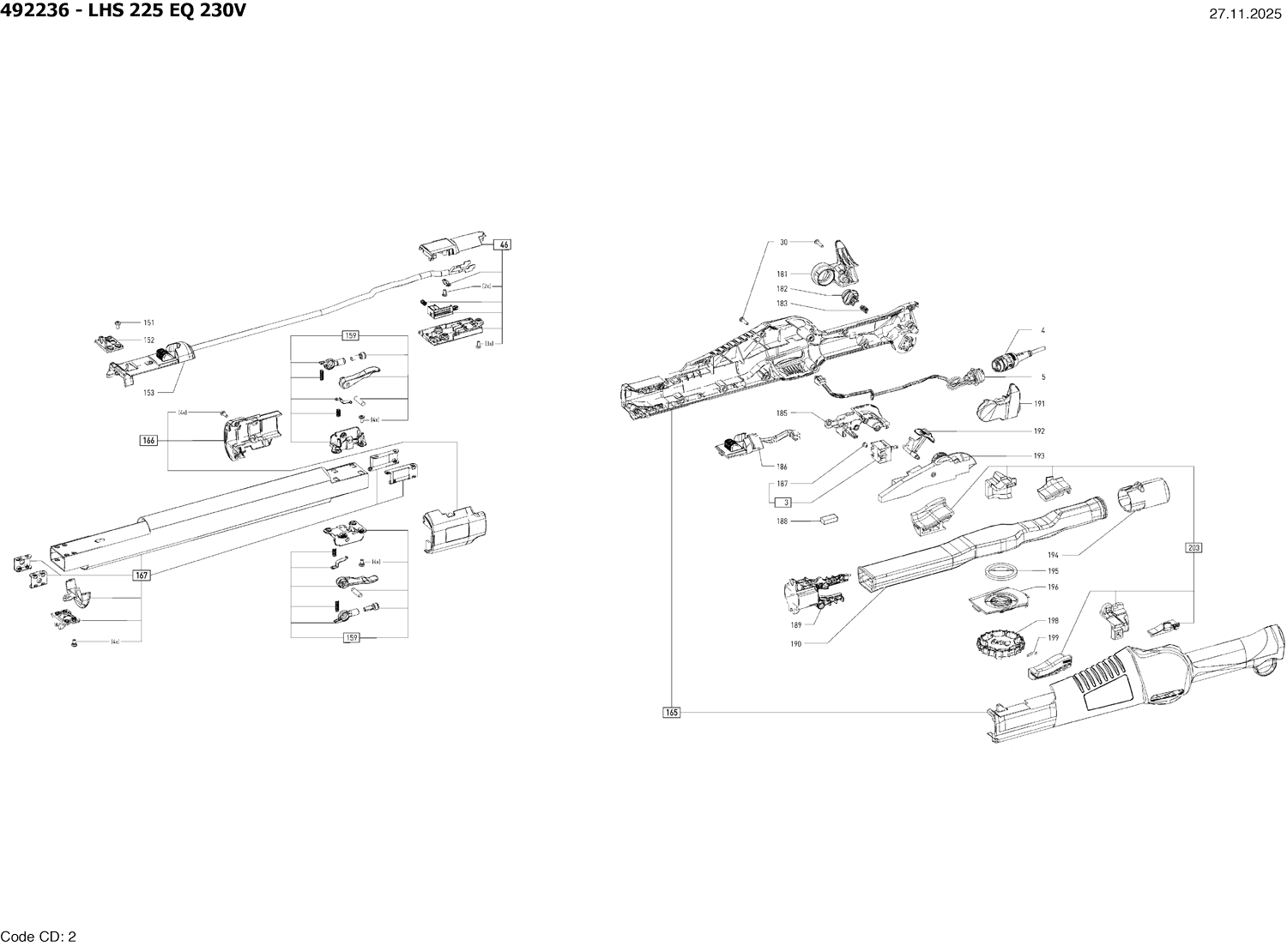 Pièces détachées ponceuse planex Festool LHS 225 EQ 492236