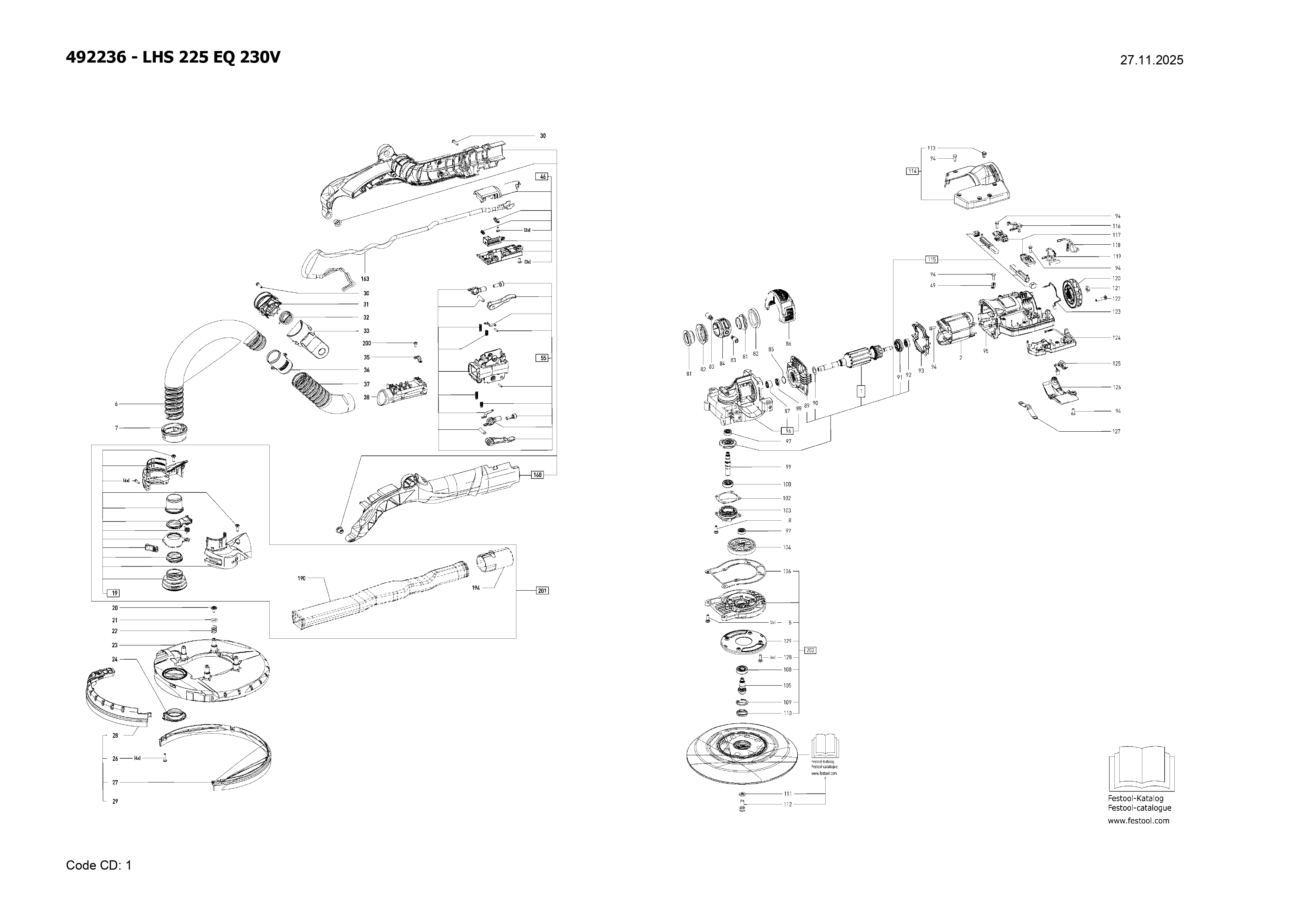 Pièces détachées ponceuse planex Festool LHS 225 EQ - 492236
