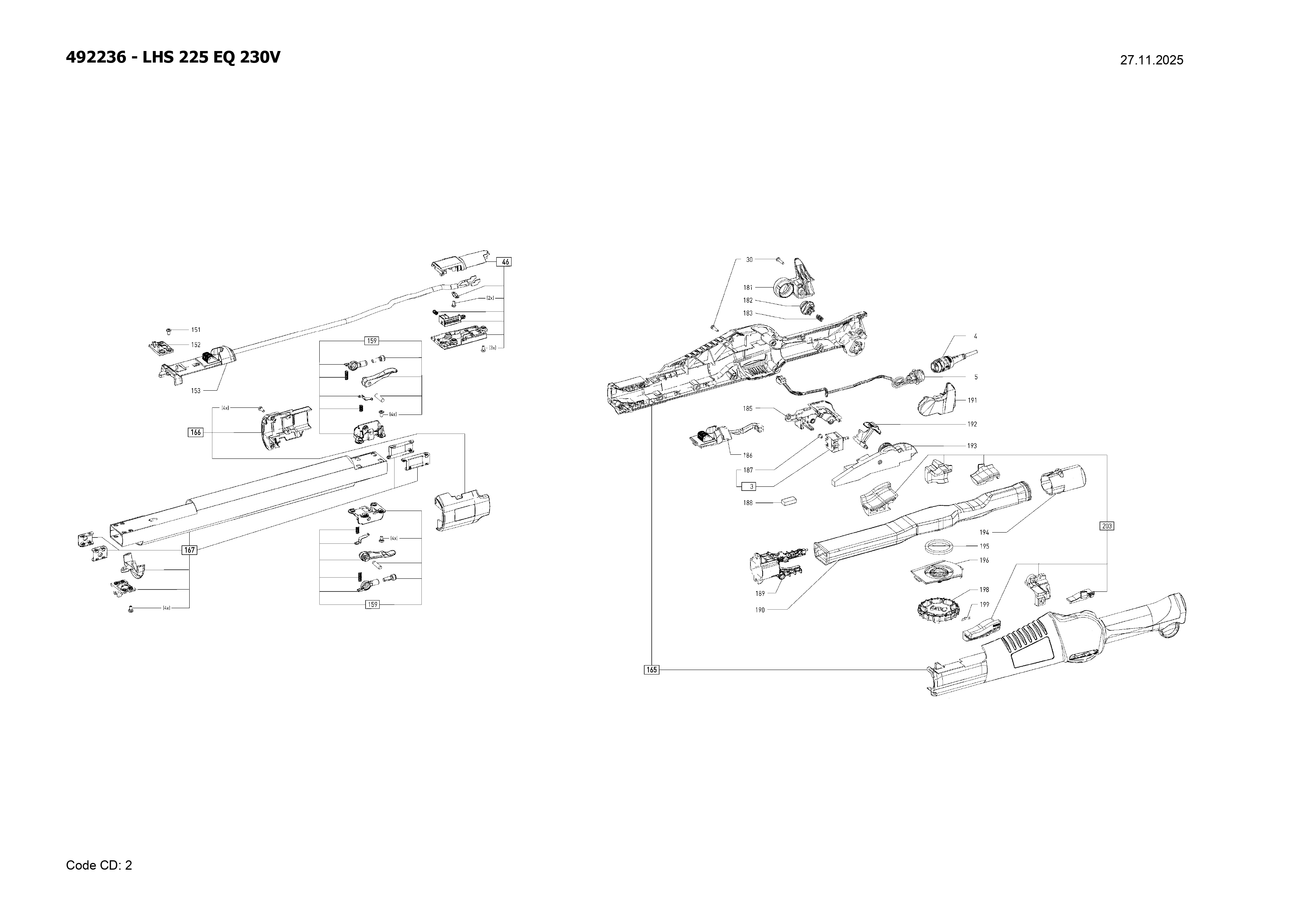 Pièces détachées ponceuse planex Festool LHS 225 EQ - 492236