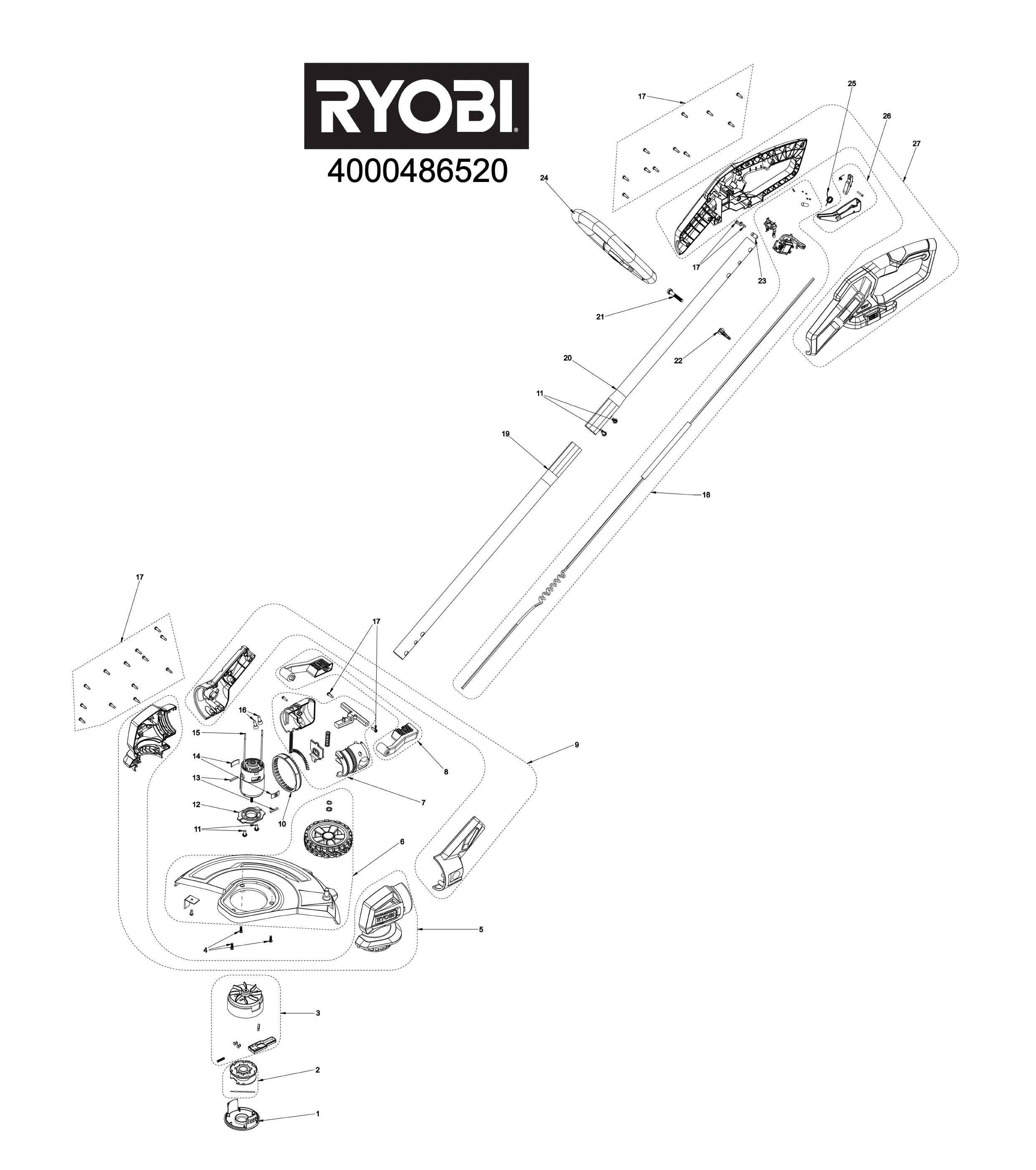 Pièces détachées Coupe herbe Ryobi RY18LT33A - 486520