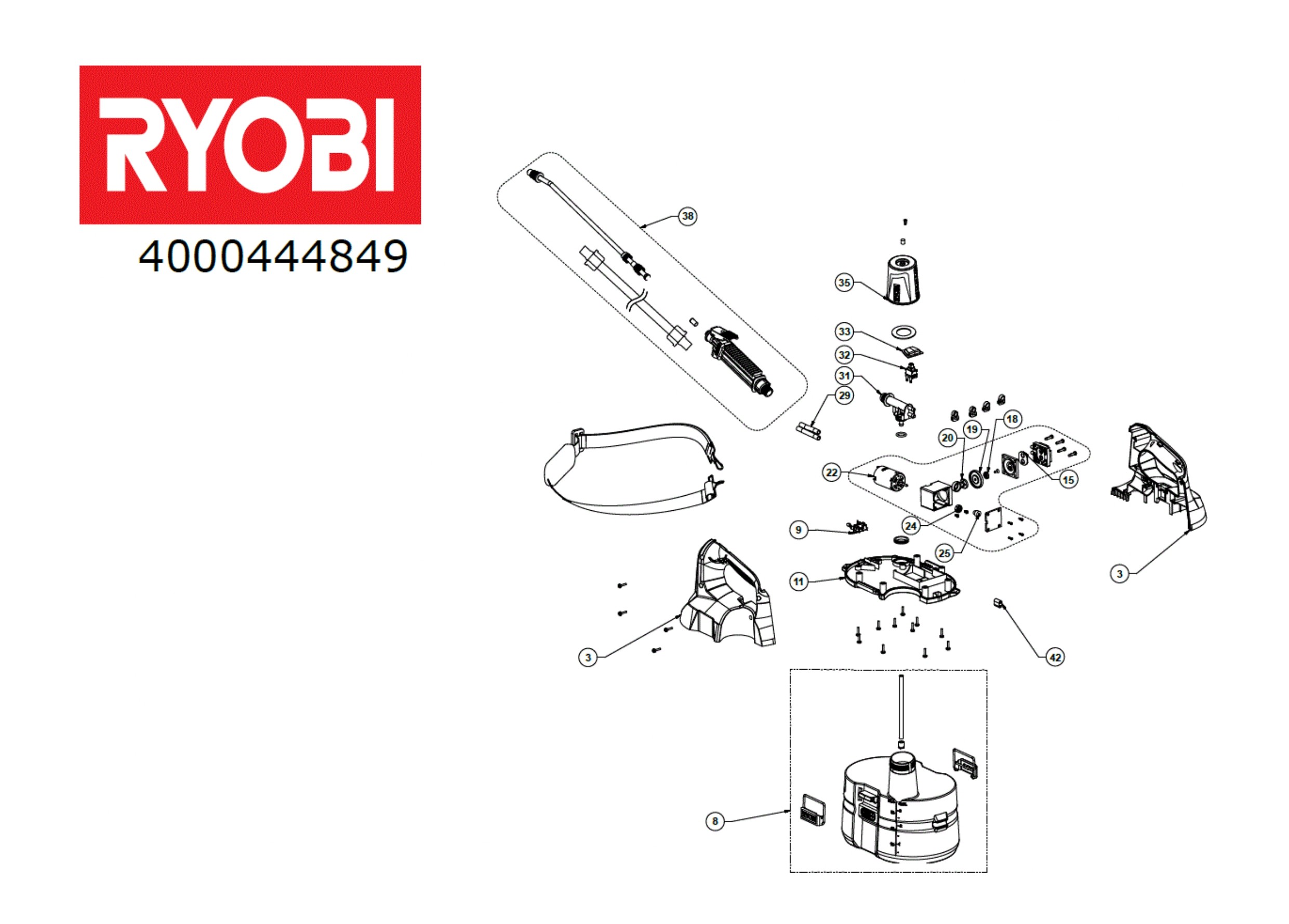 Pièces détachées Pulvérisateur Ryobi OWS1880 - 444849