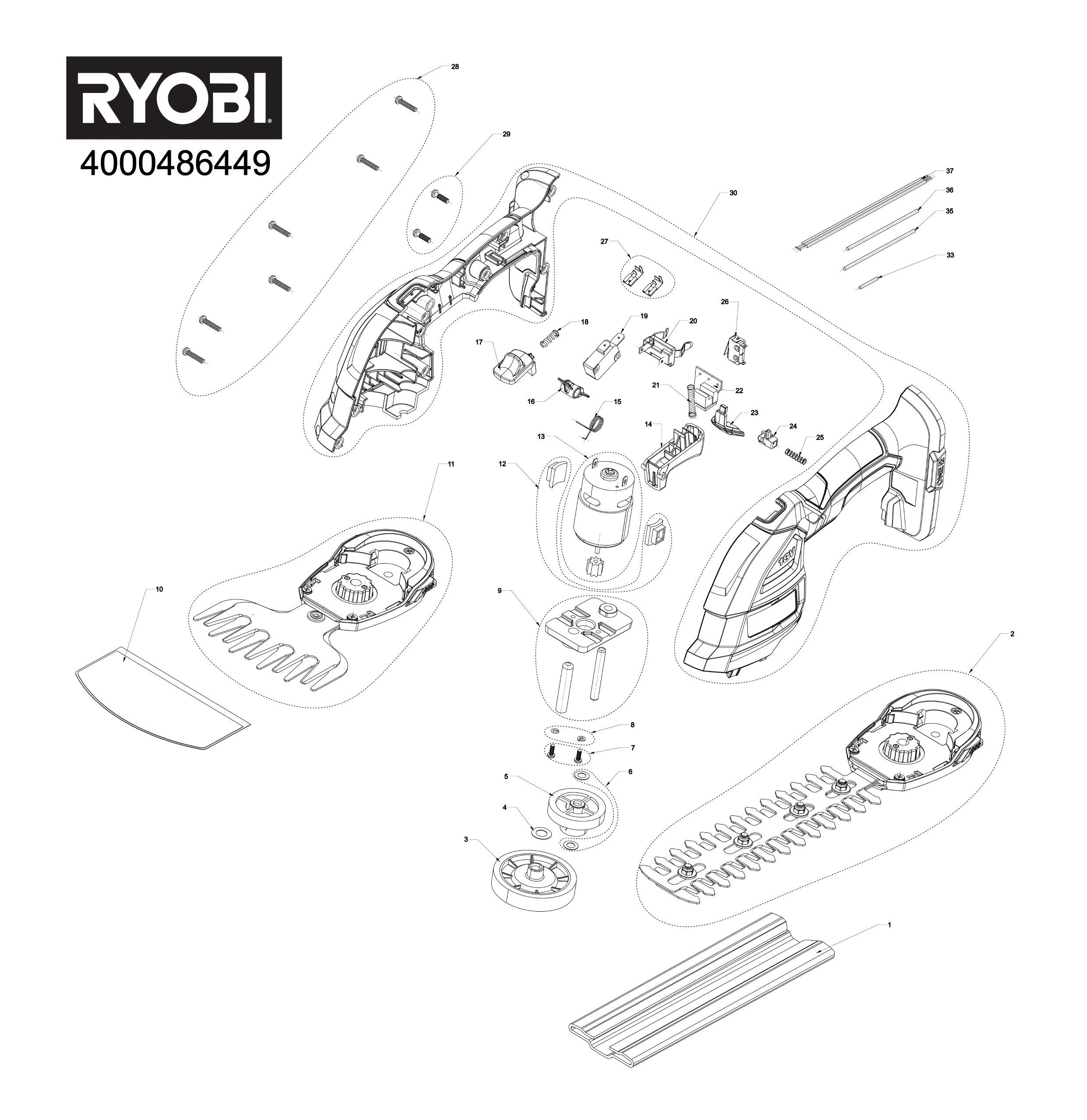 Pièces détachées Taille-haie Ryobi RY18GSA - 486449