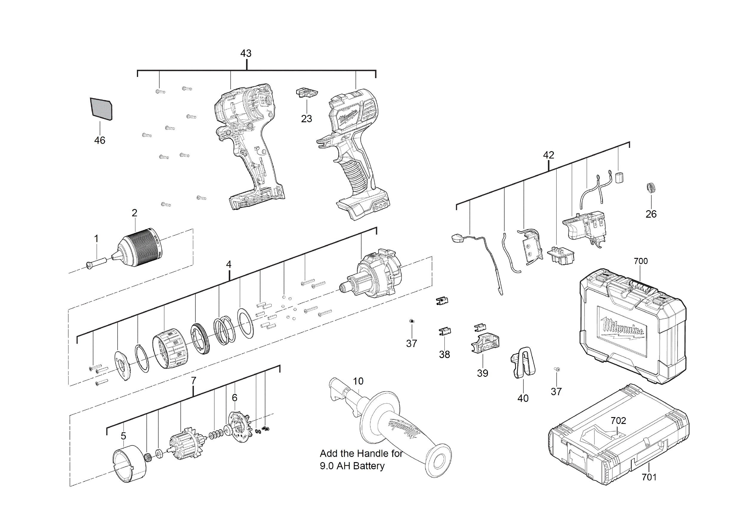 Pièces détachées Perceuse visseuse Milwaukee M18 BDD - 447941