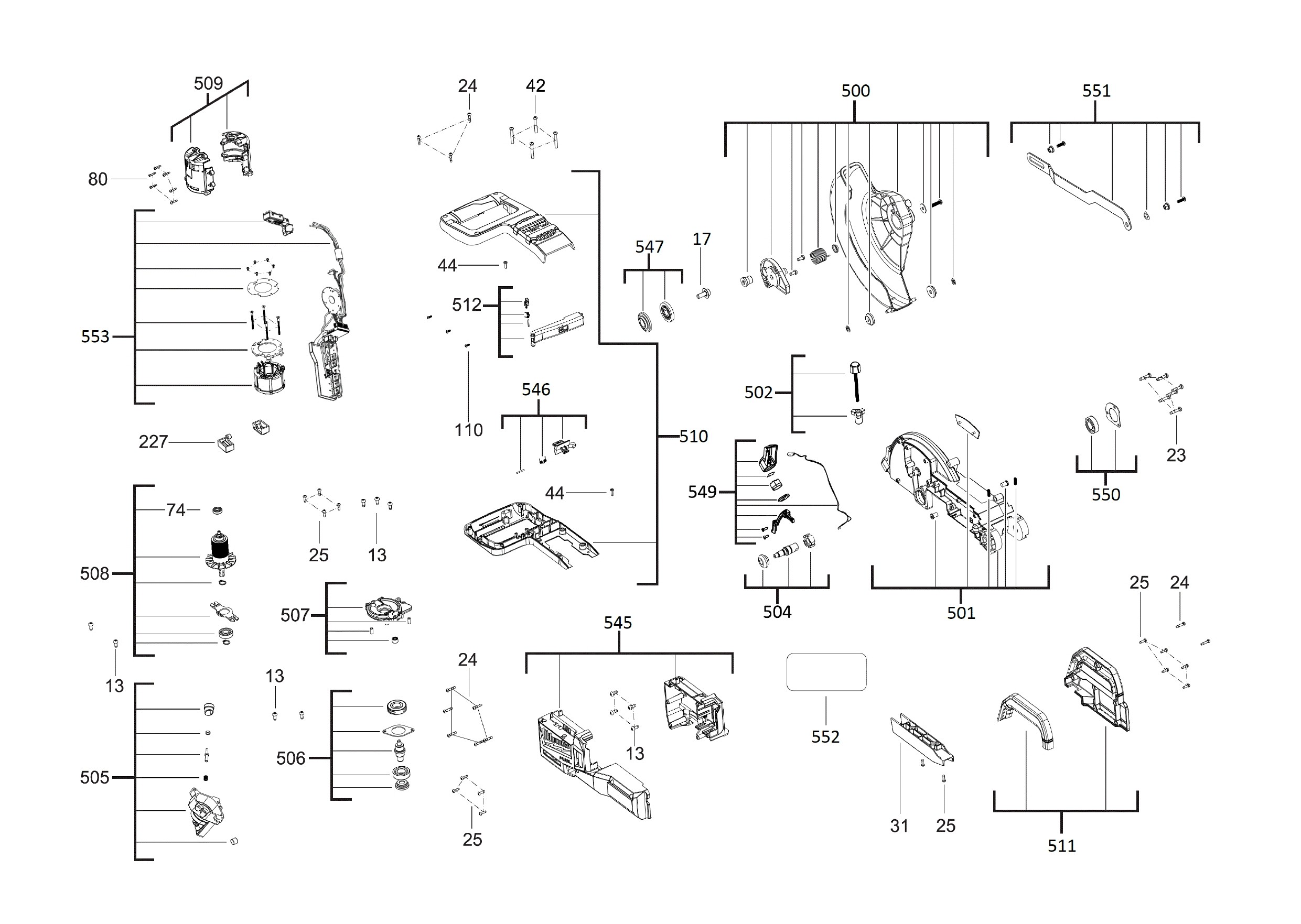 Pièces détachées Scie à onglet Milwaukee M18 FMS254 - 503864