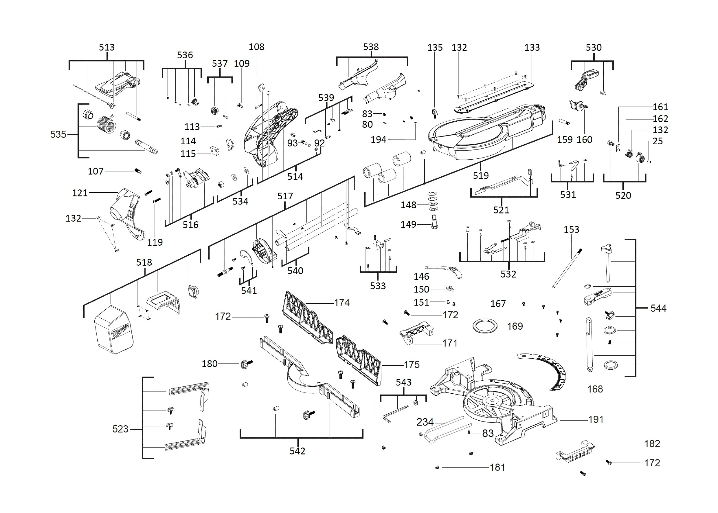 Pièces détachées Scie à onglet Milwaukee M18 FMS254 - 503864