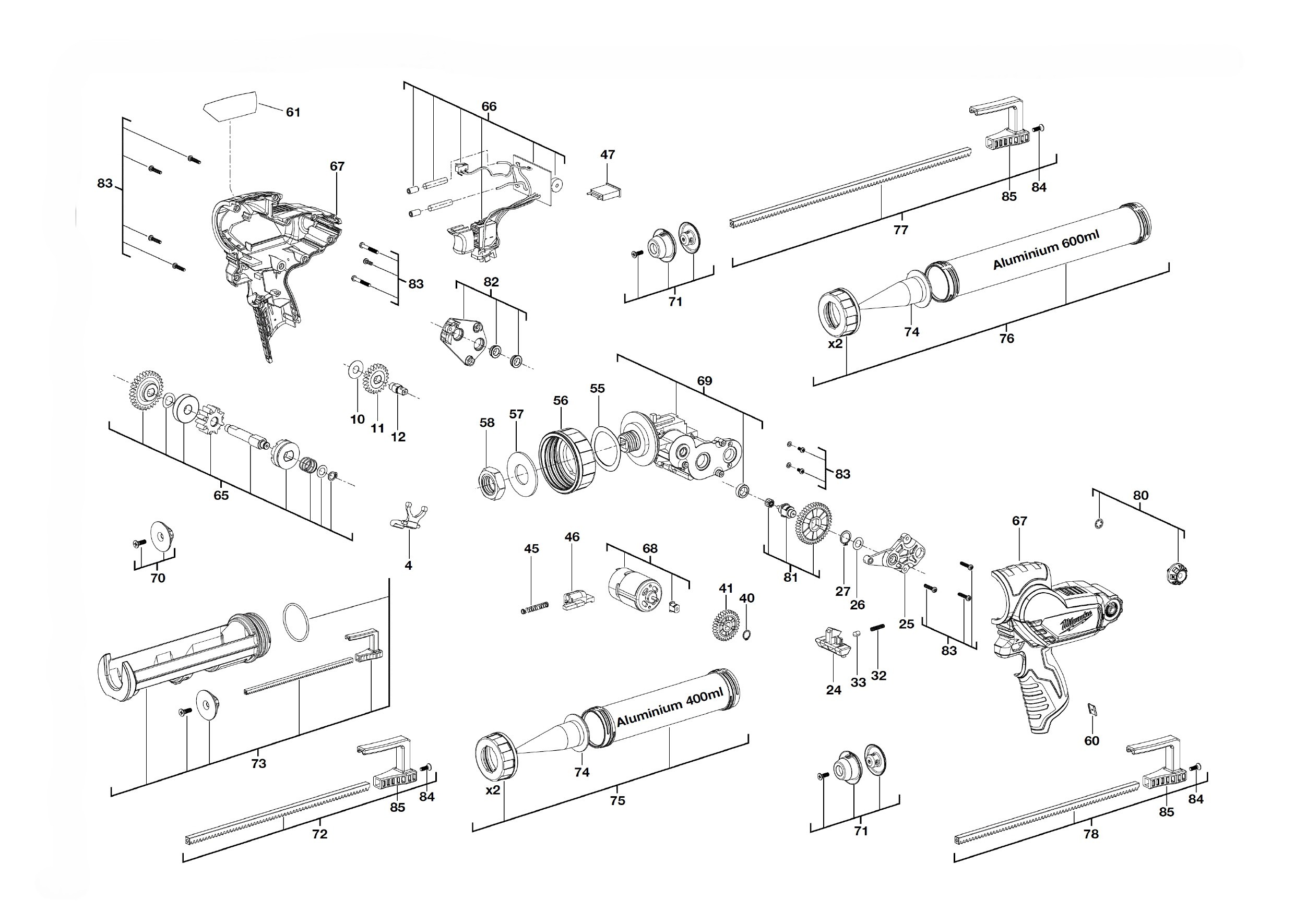 Pièces détachées Pistolet à colle Milwaukee M12 PCG/310C - 431326