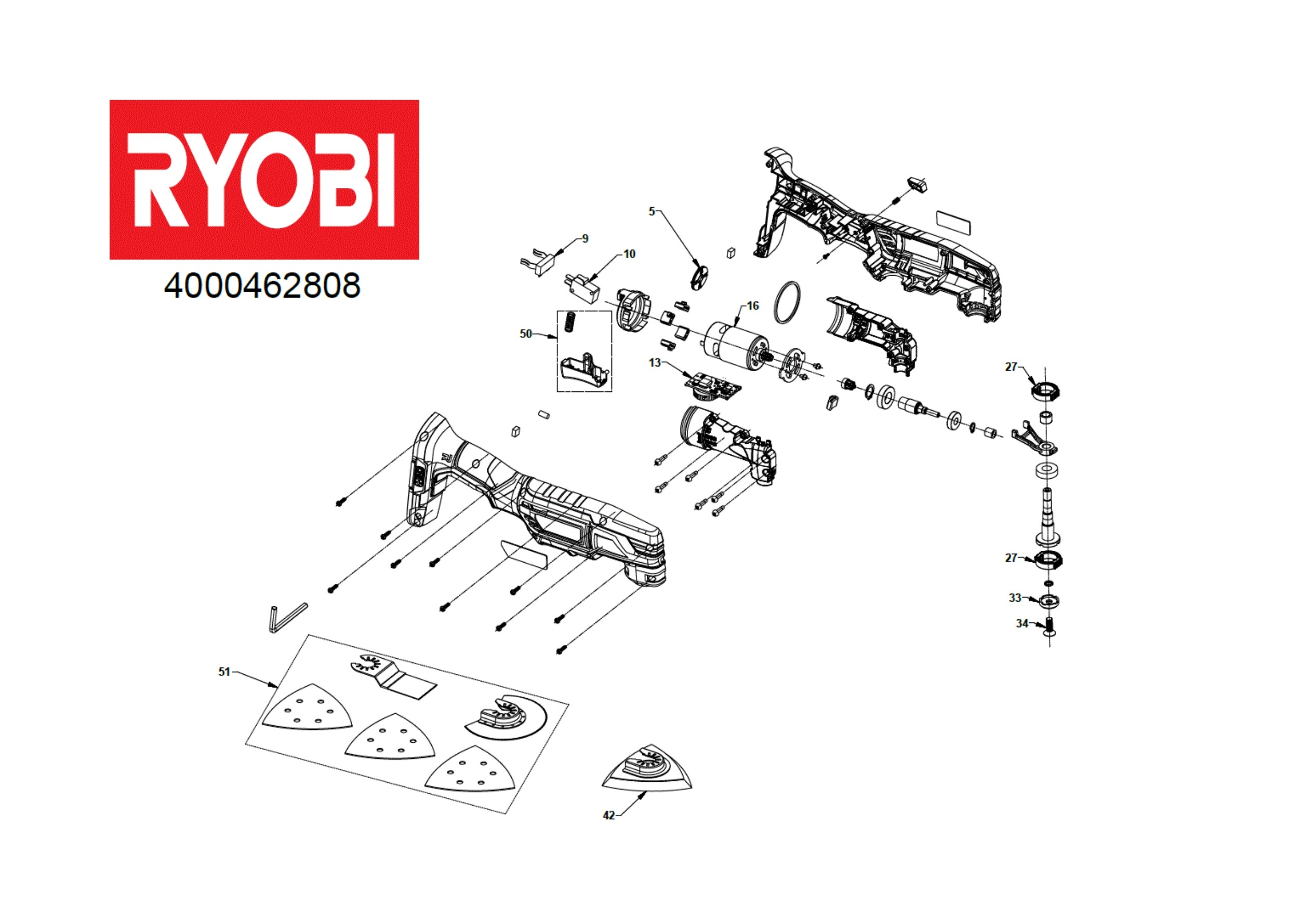 Pièces détachées Outil multifonctions Ryobi R18MT3 - 462808