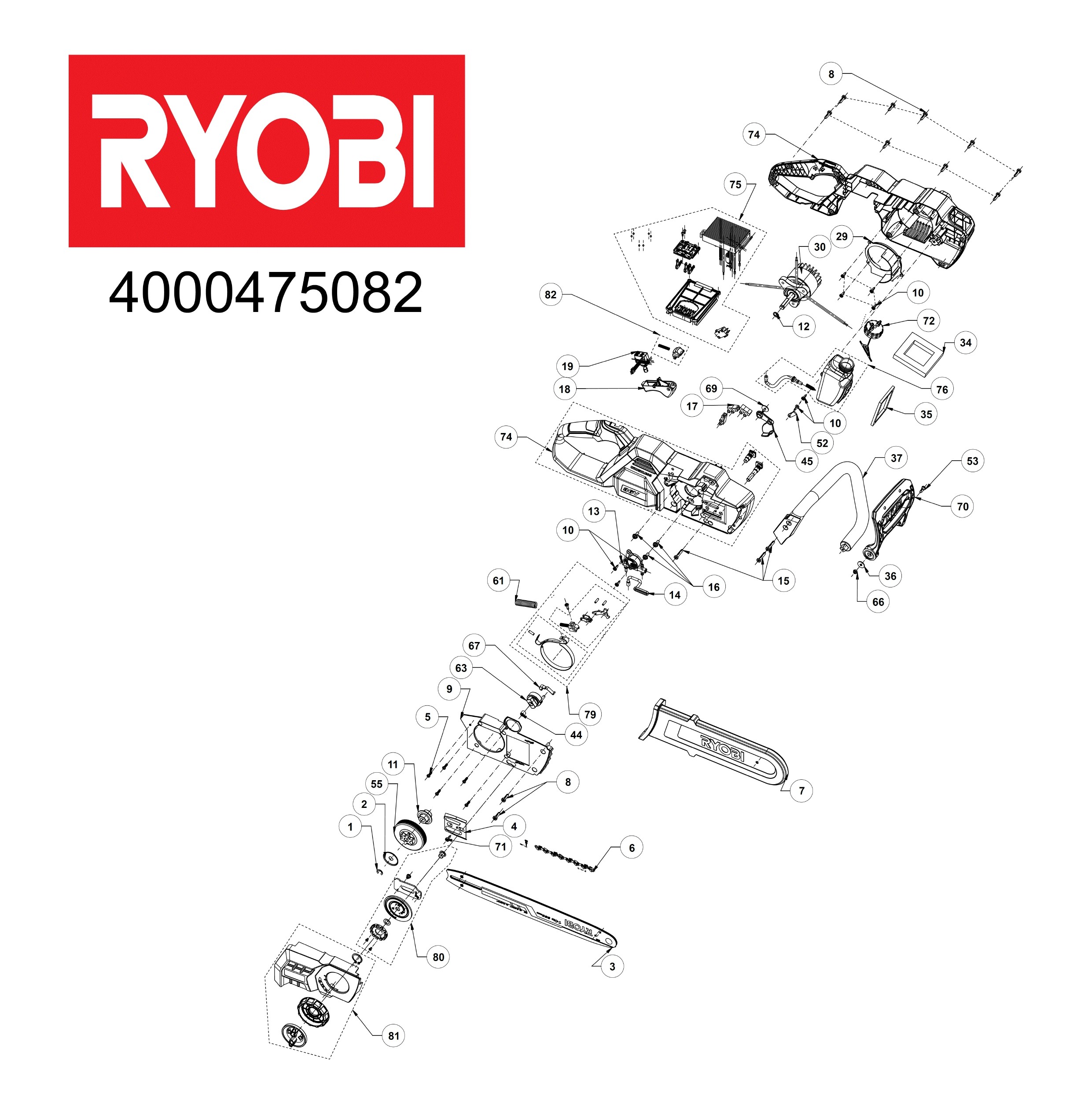 Pièces détachées Tronçonneuse Ryobi RY36CSX35A - 475082