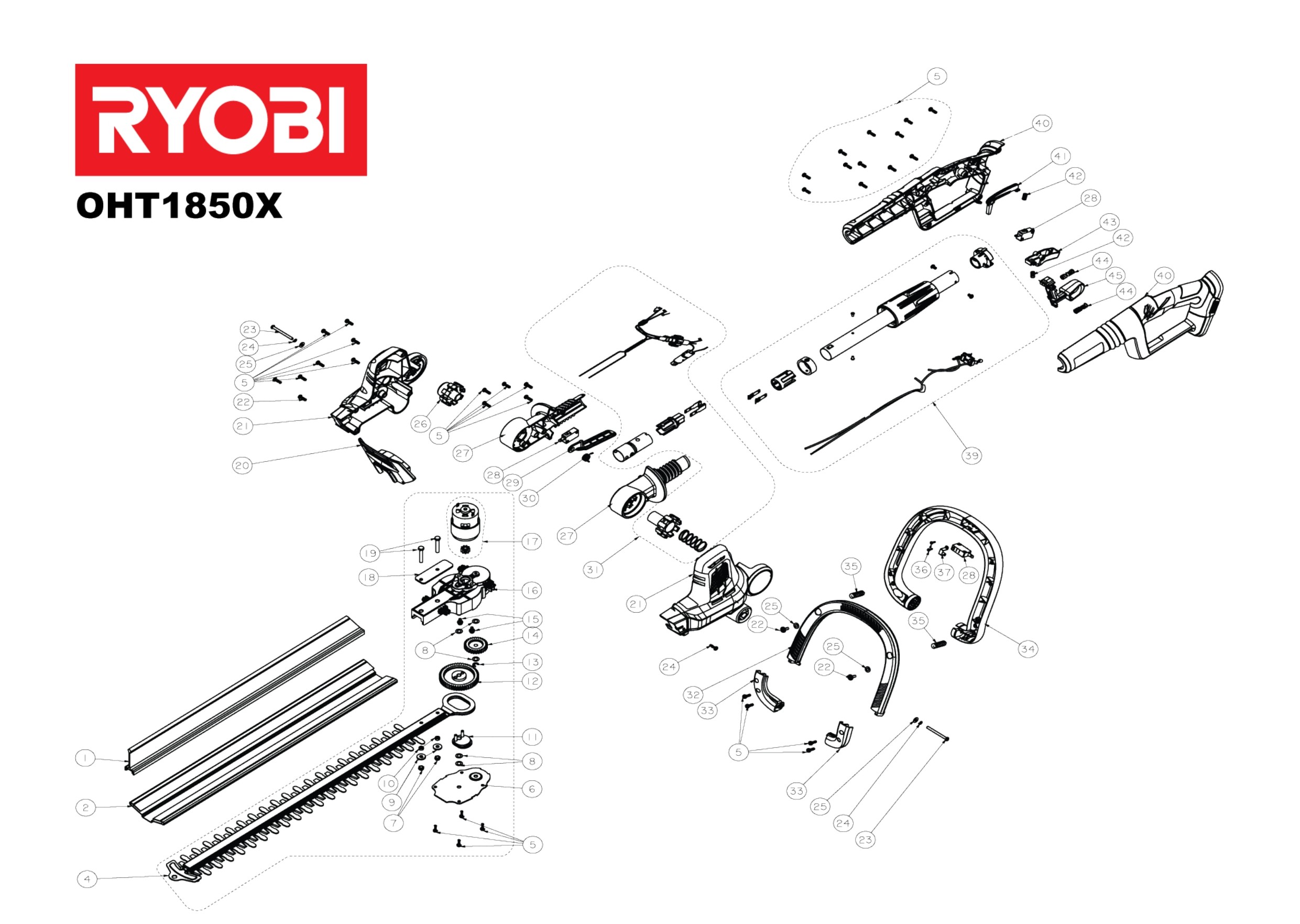 Pièces détachées Taille-haies Ryobi OHT1850X - 504804