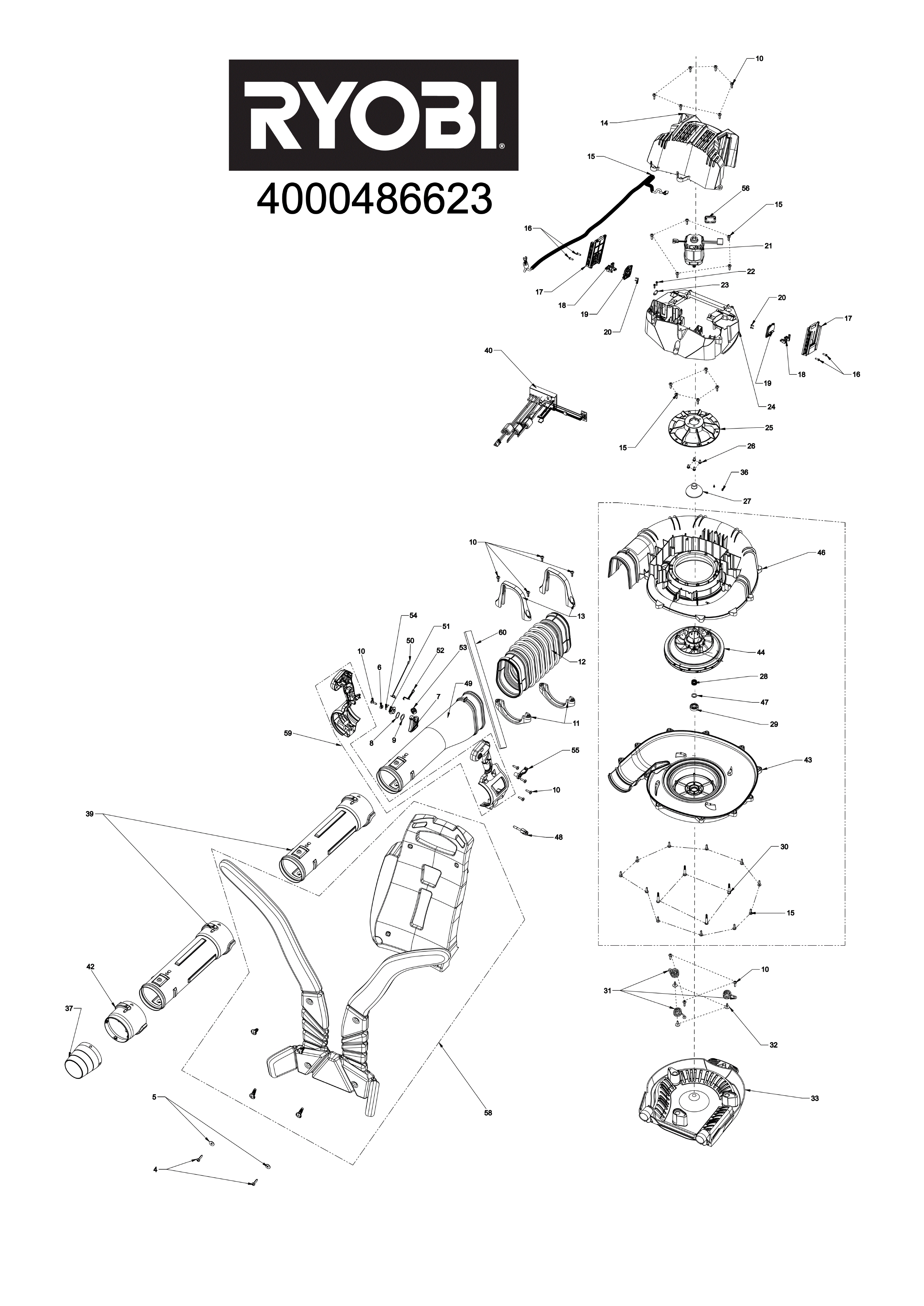 Pièces détachées Souffleur à dos Ryobi RY36BPXB - 486623
