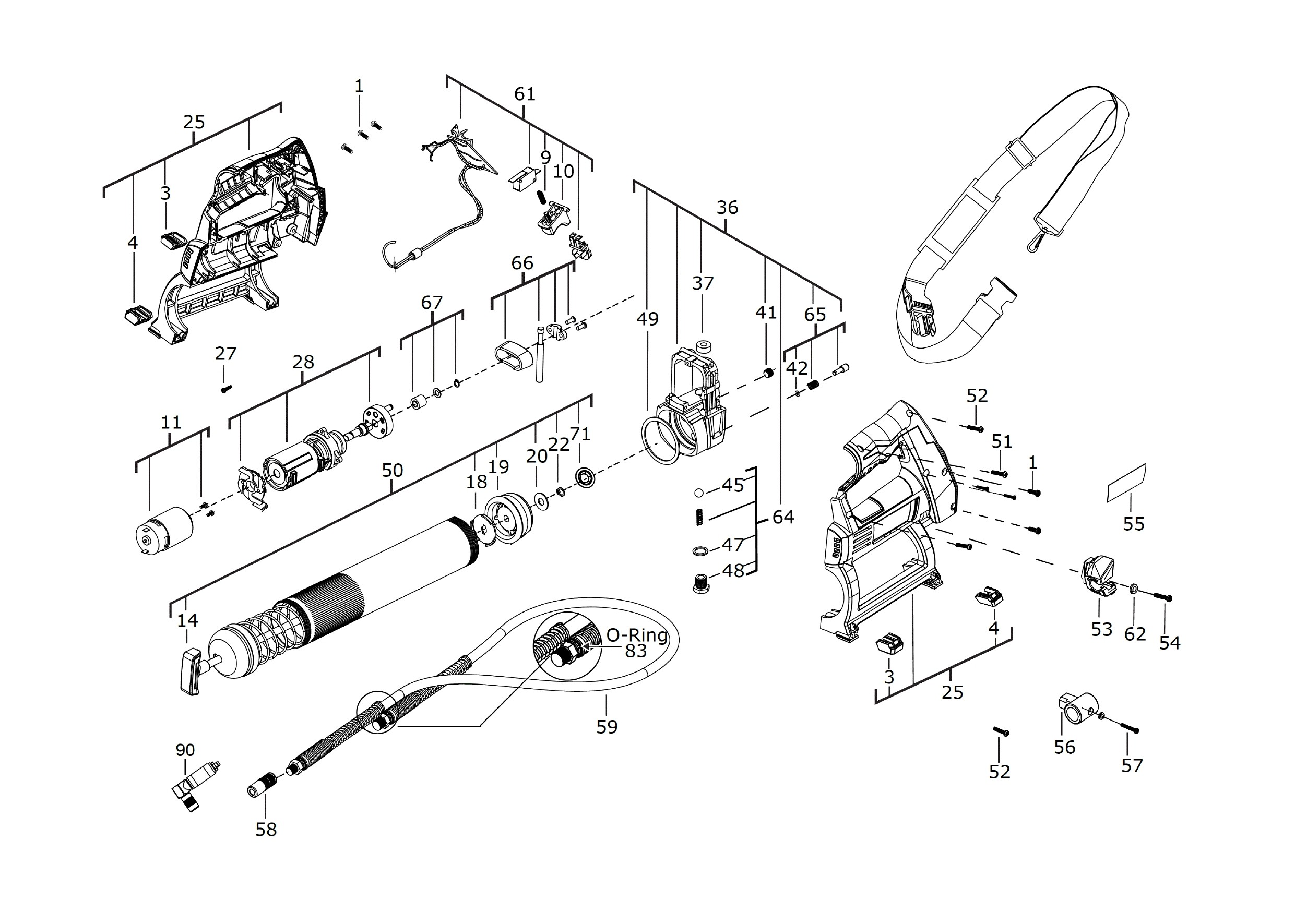 Pièces détachées Pompe à graisse Milwaukee M12 GG - 481447