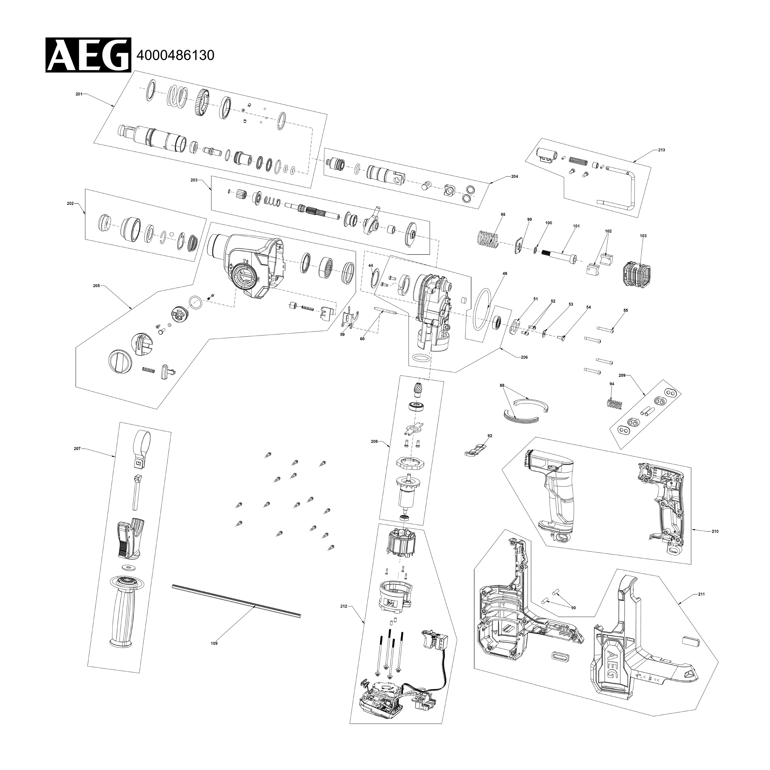 Pièces détachées Perforateur burineur AEG BBH 18BL2 - 486130