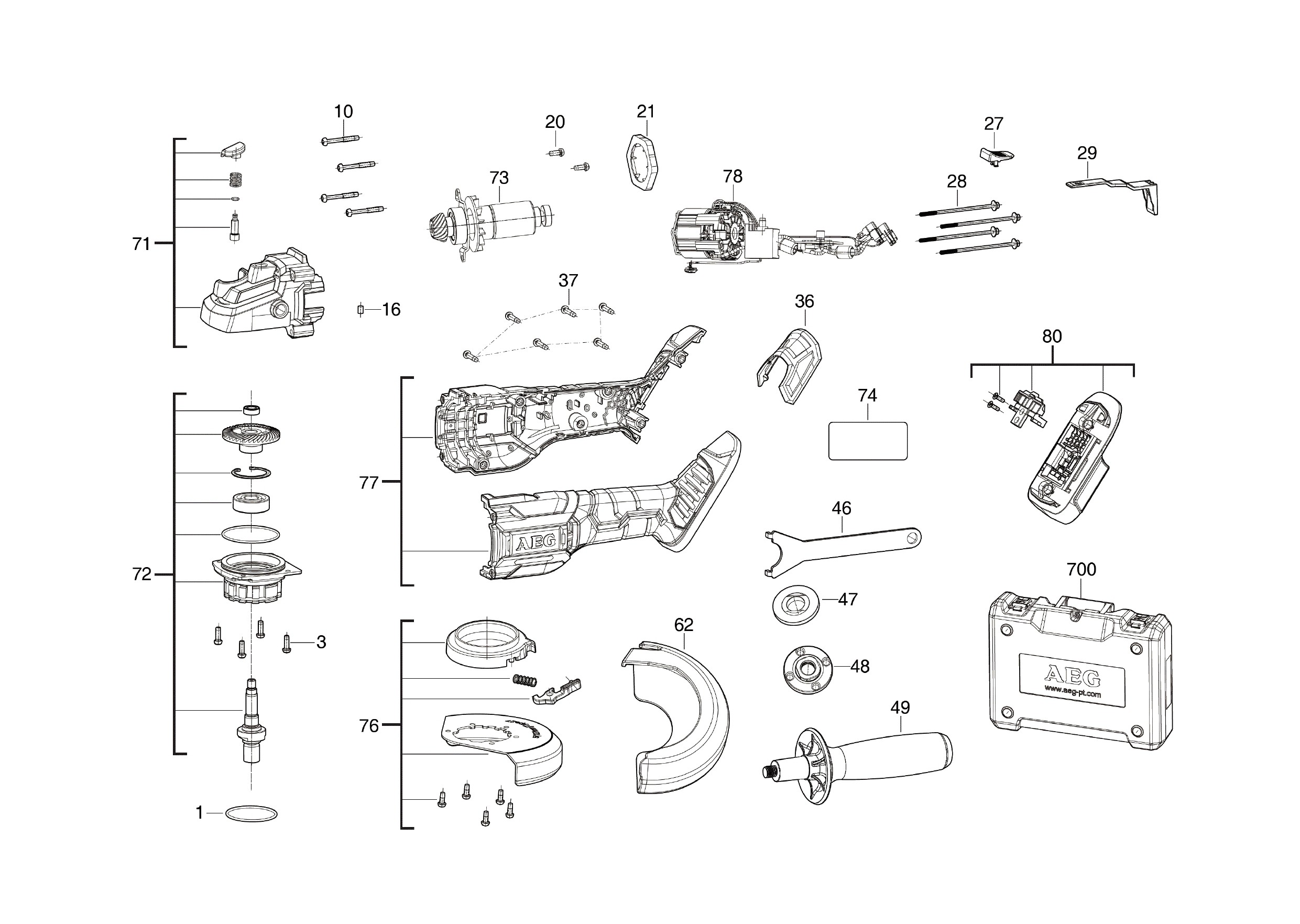 Pièces détachées Meuleuse AEG BEWS 18-125BL - 469040