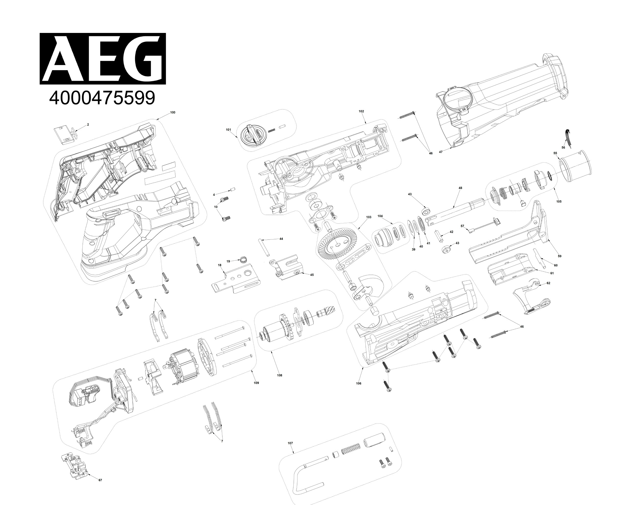 Pièces détachées Scie récipro AEG BUS 18BL2 - 475599