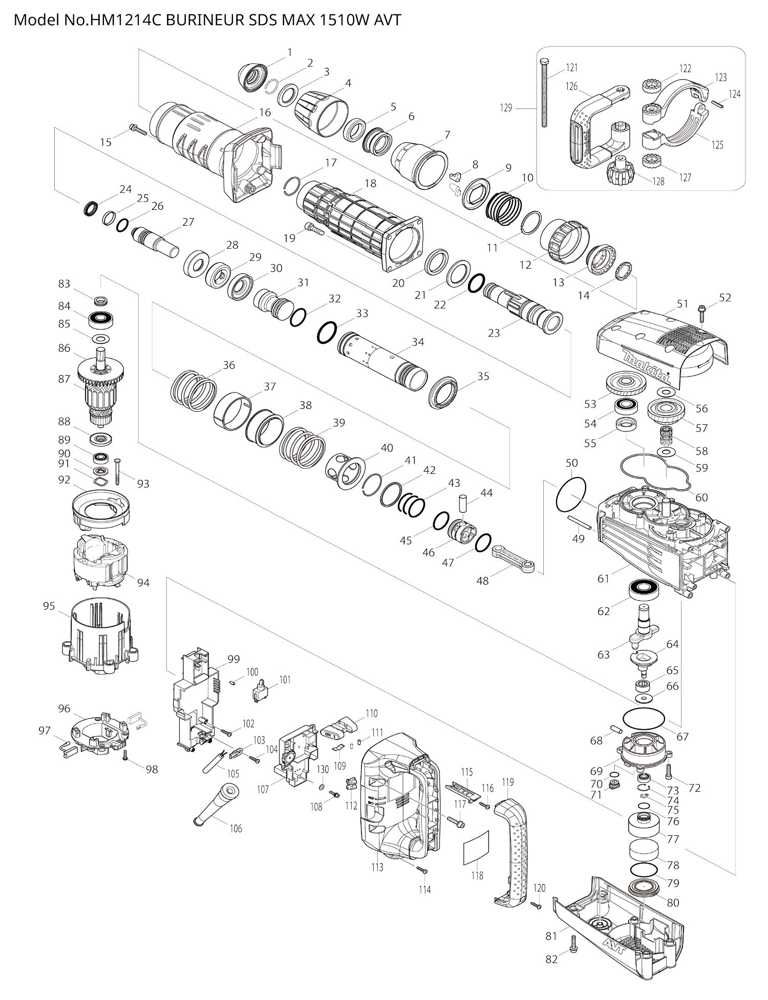 Pièces détachées burineur Makita HM1214C