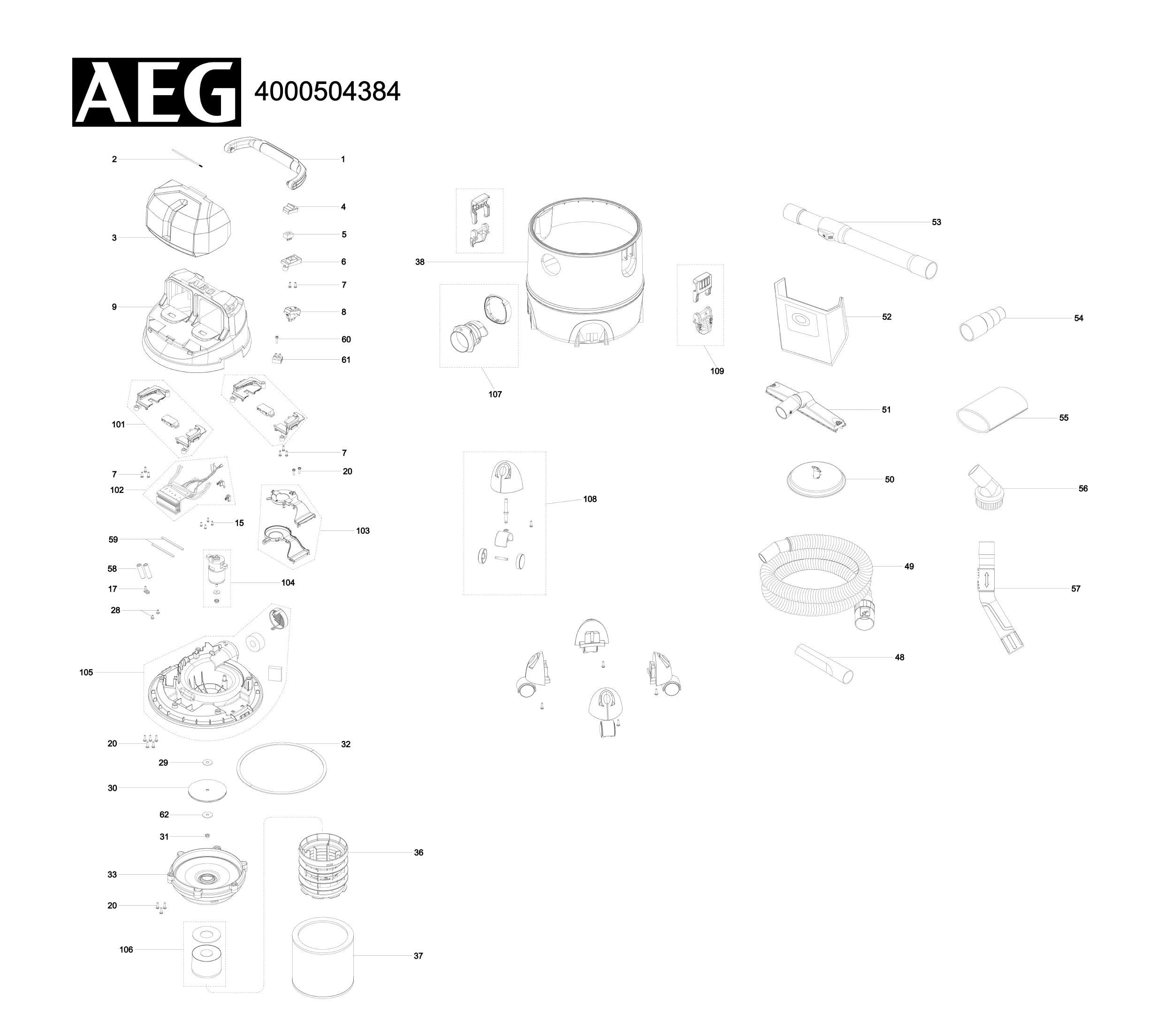 Pièces détachées Aspirateur AEG BWD 18 - 504384