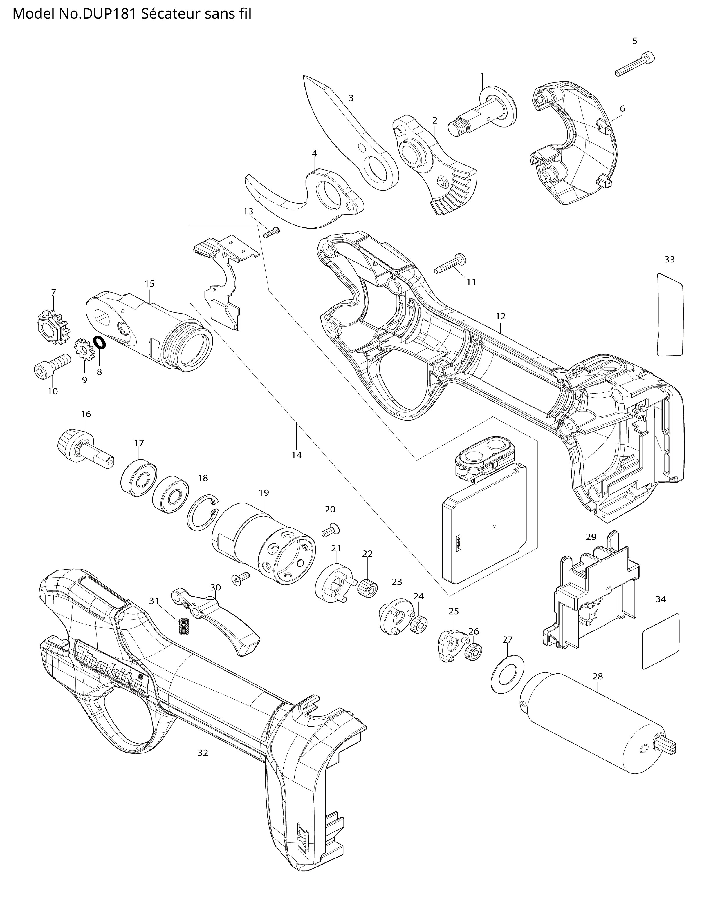Pièces détachées Sécateur Makita DUP181