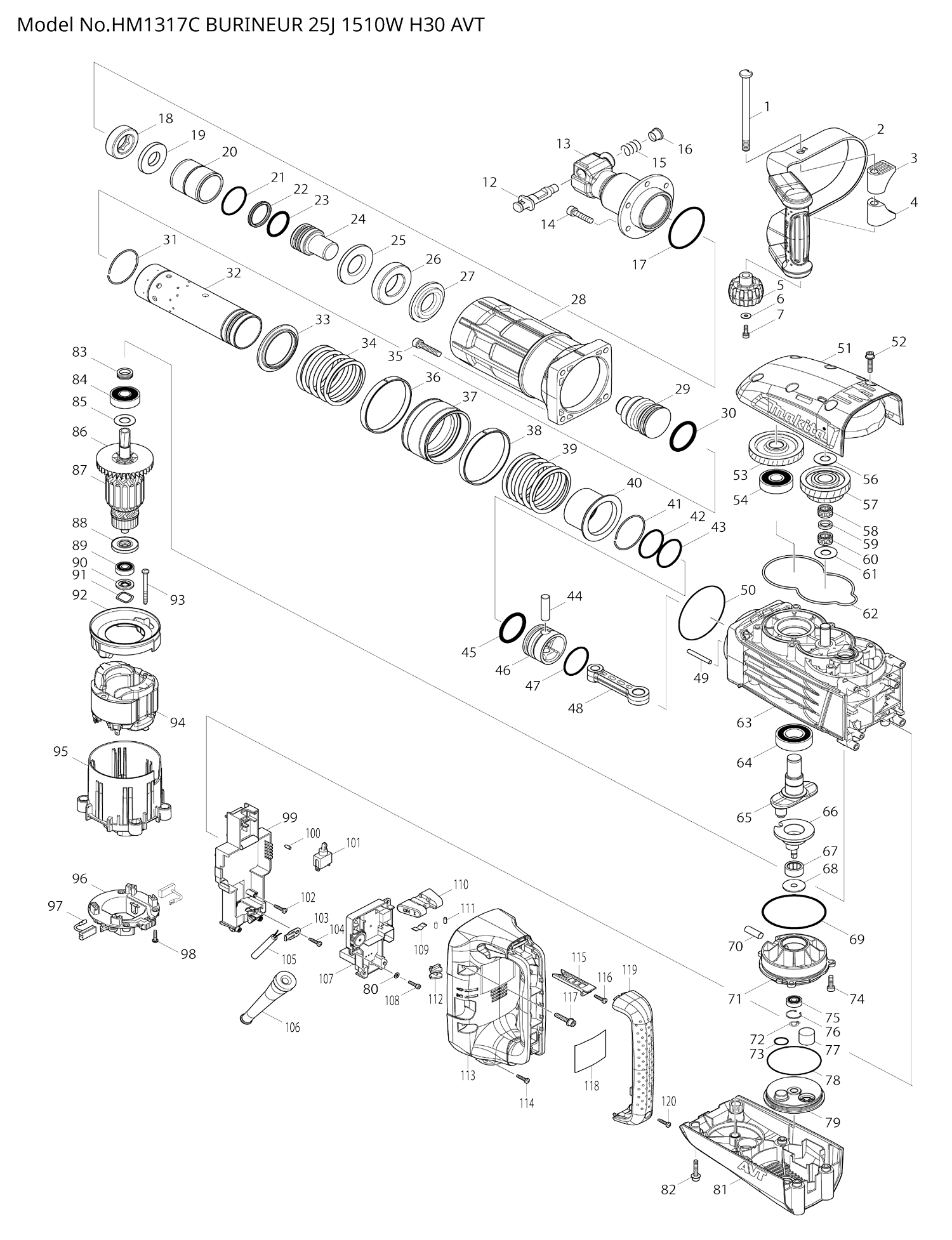 Pièces détachées burineur Makita HM1317C