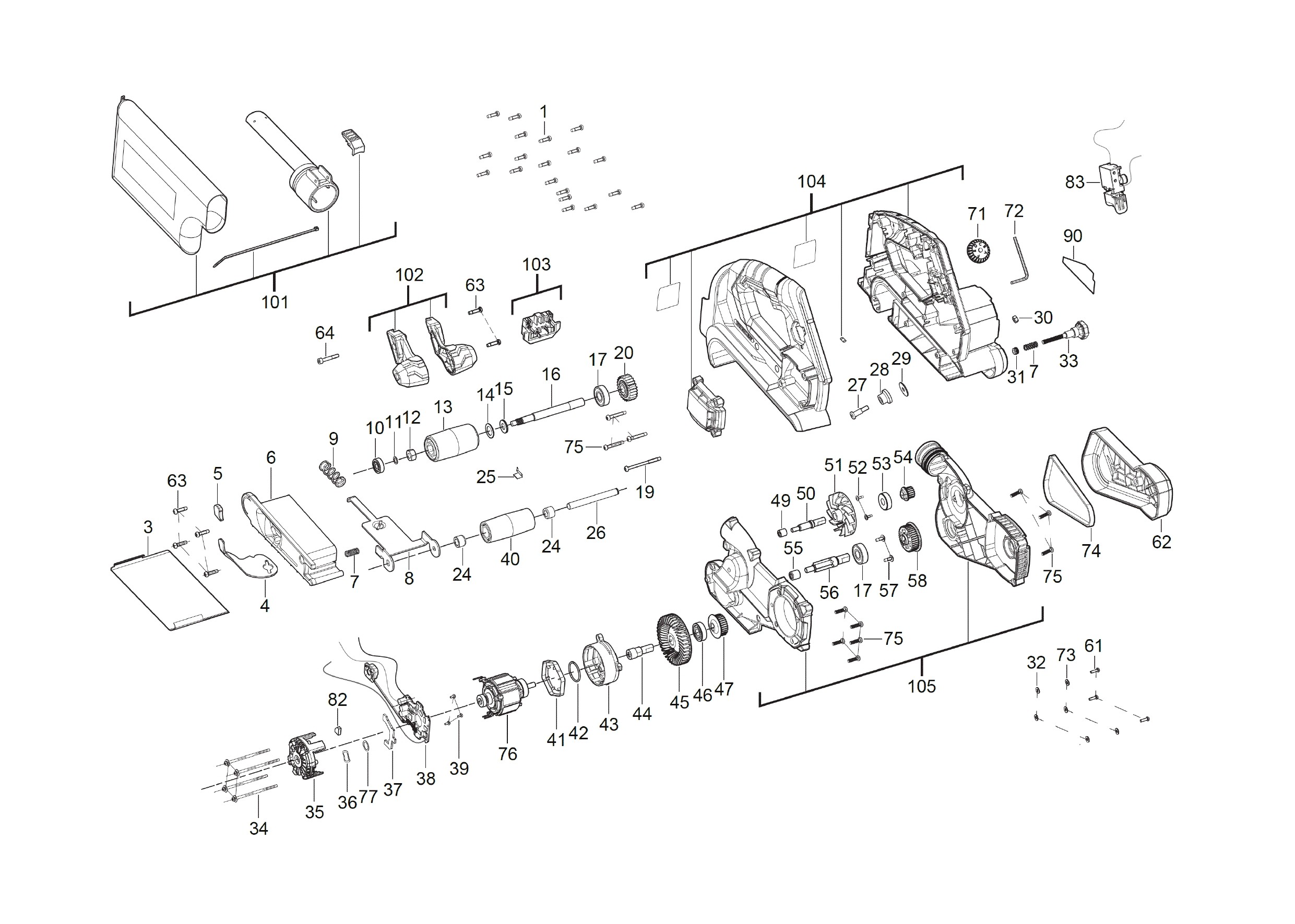Pièces détachées Ponceuse à bande AEG BHBS 18-75BL - 460610