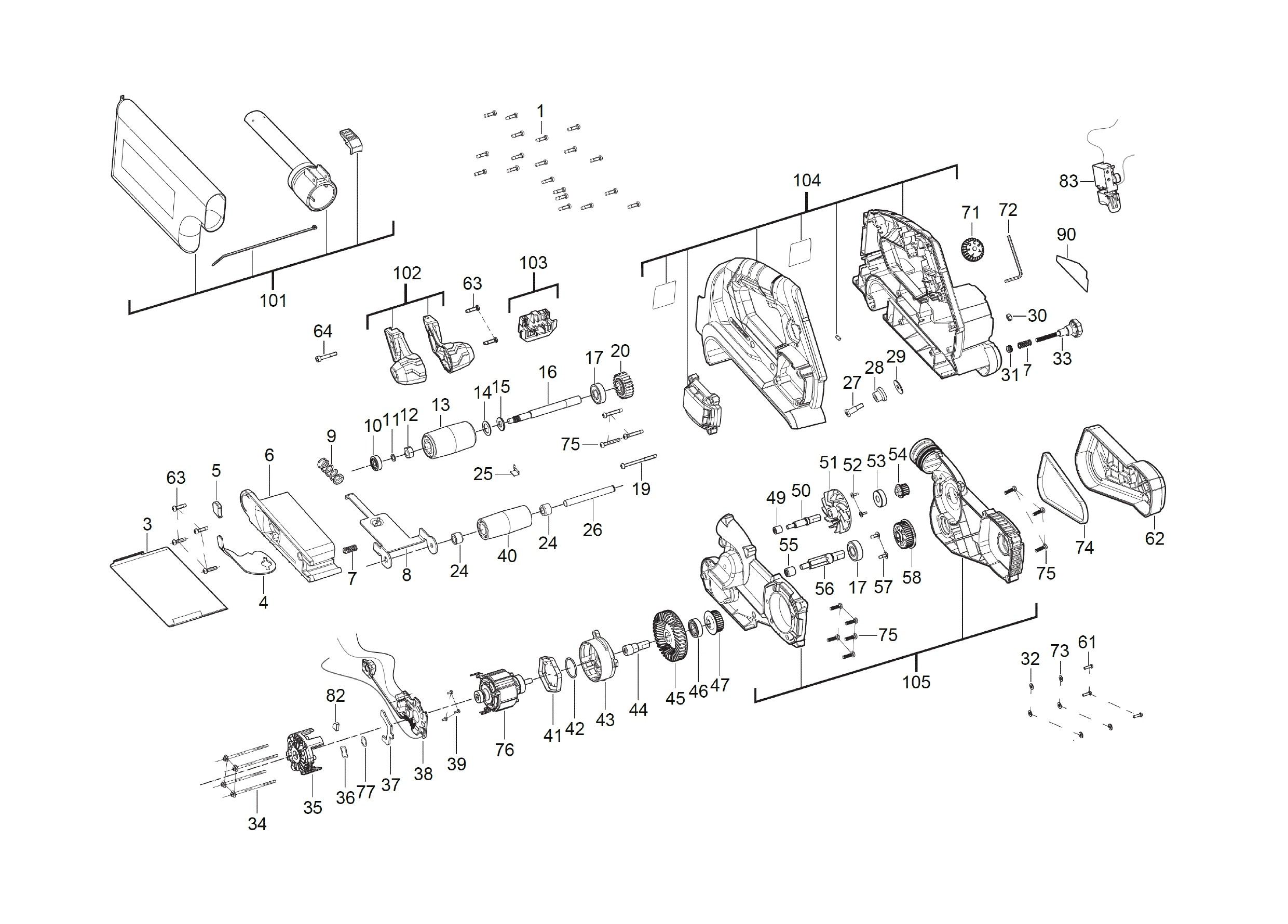 Pièces détachées Ponceuse à bande AEG BHBS 18-75BL - 474395