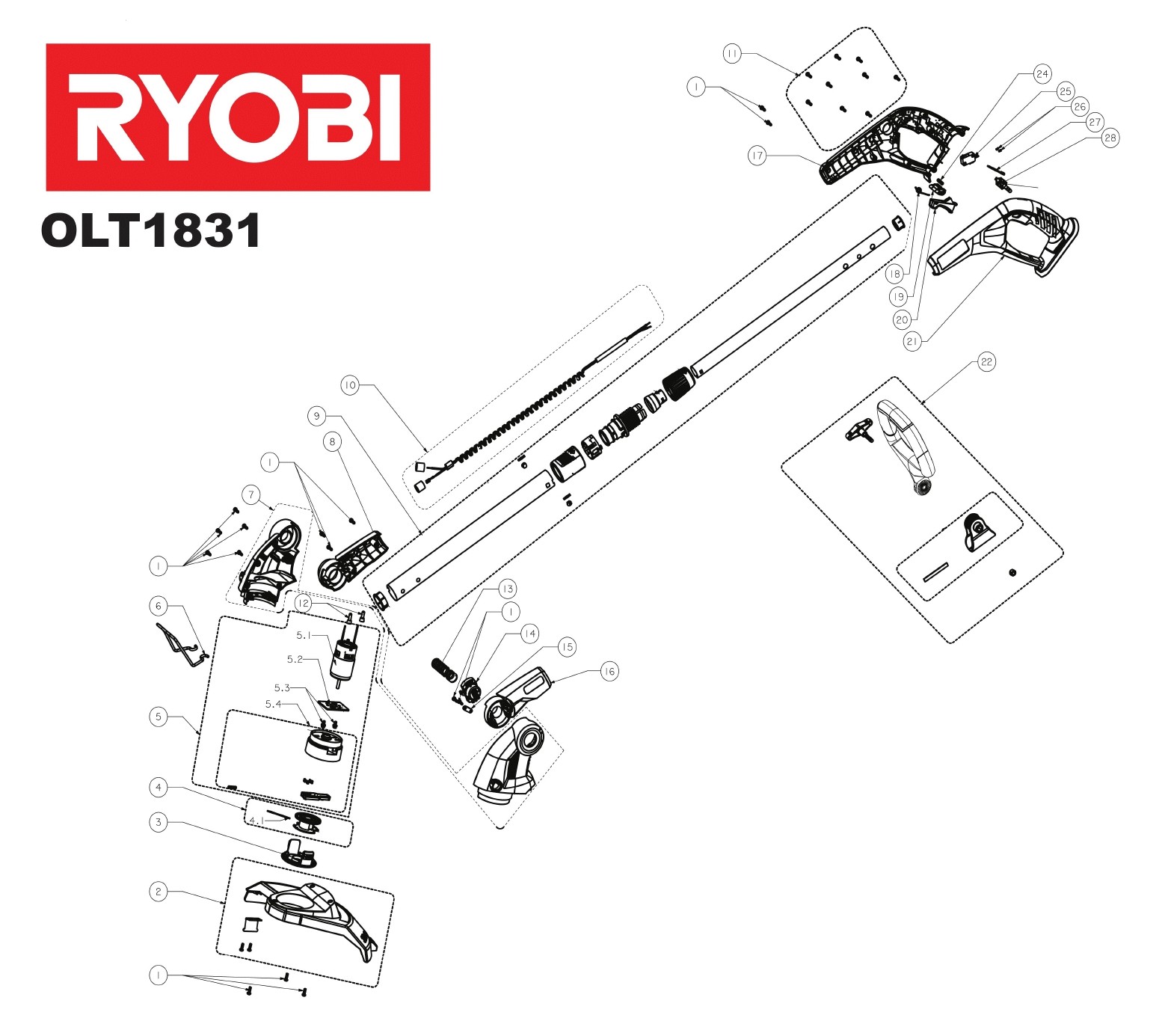 Pièces détachées Coupe herbe Ryobi OLT1831 - 090916016