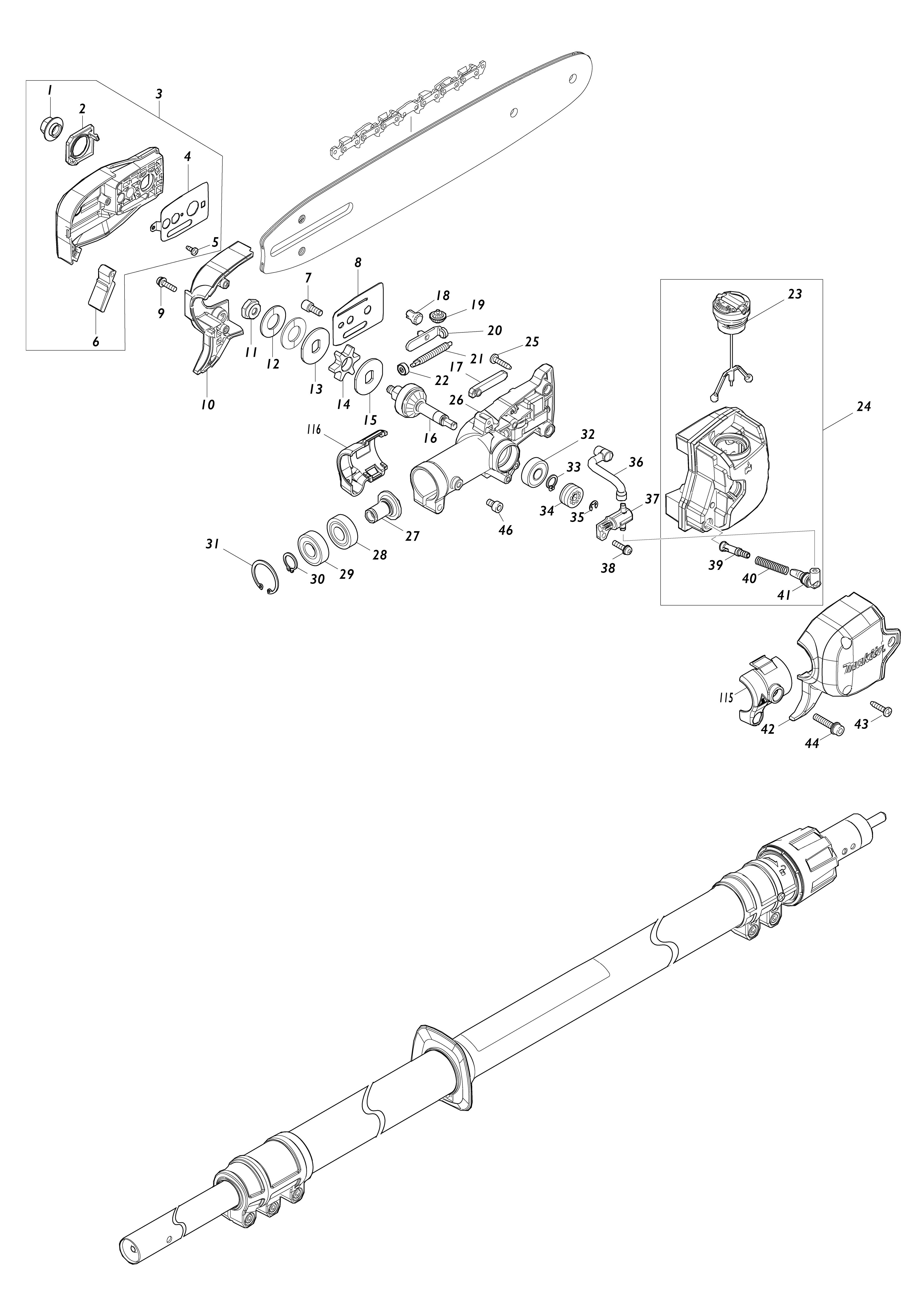 Pièces détachées Tronçonneuse d'élagage à perche Makita DUA301