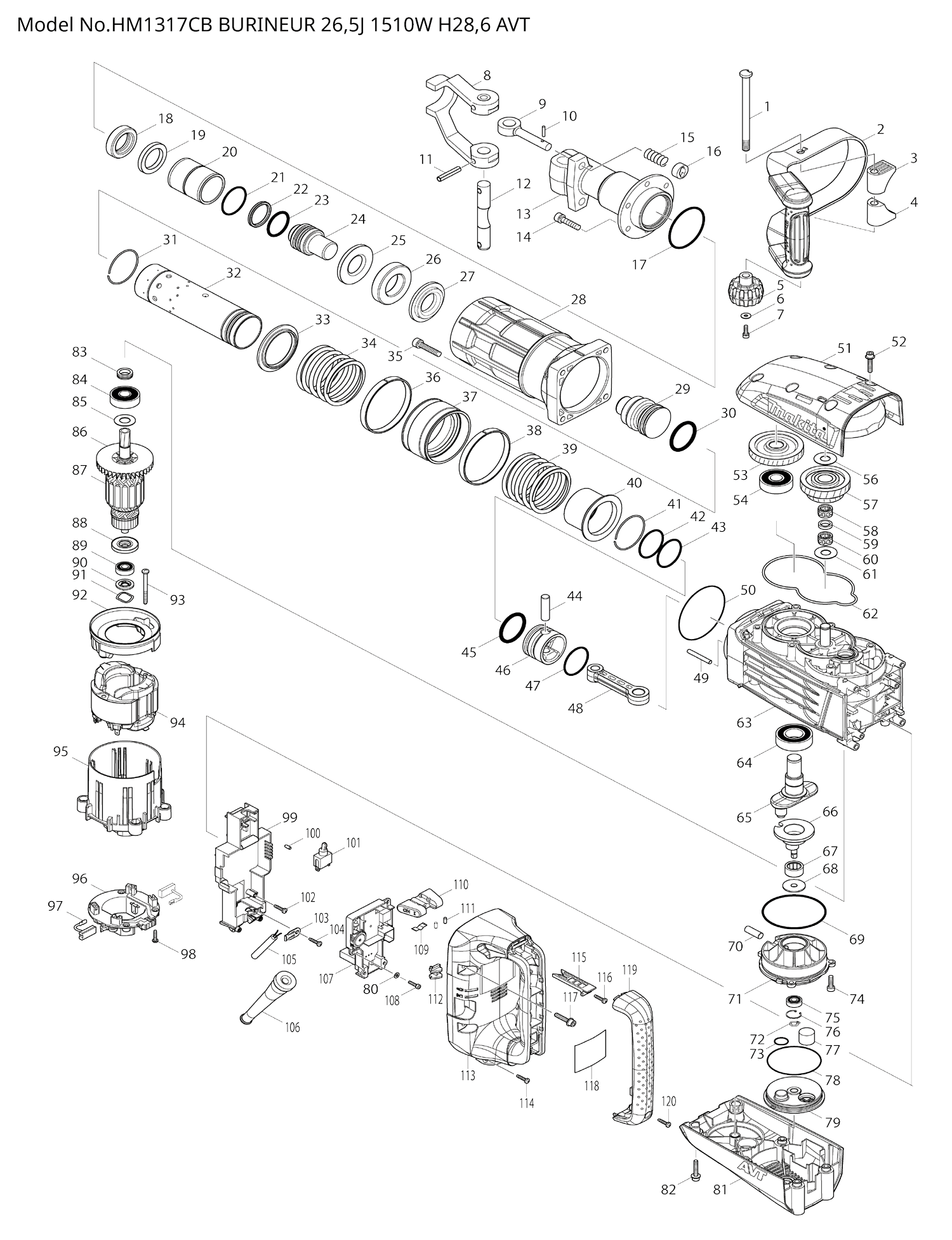 Pièces détachées burineur Makita HM1317CB