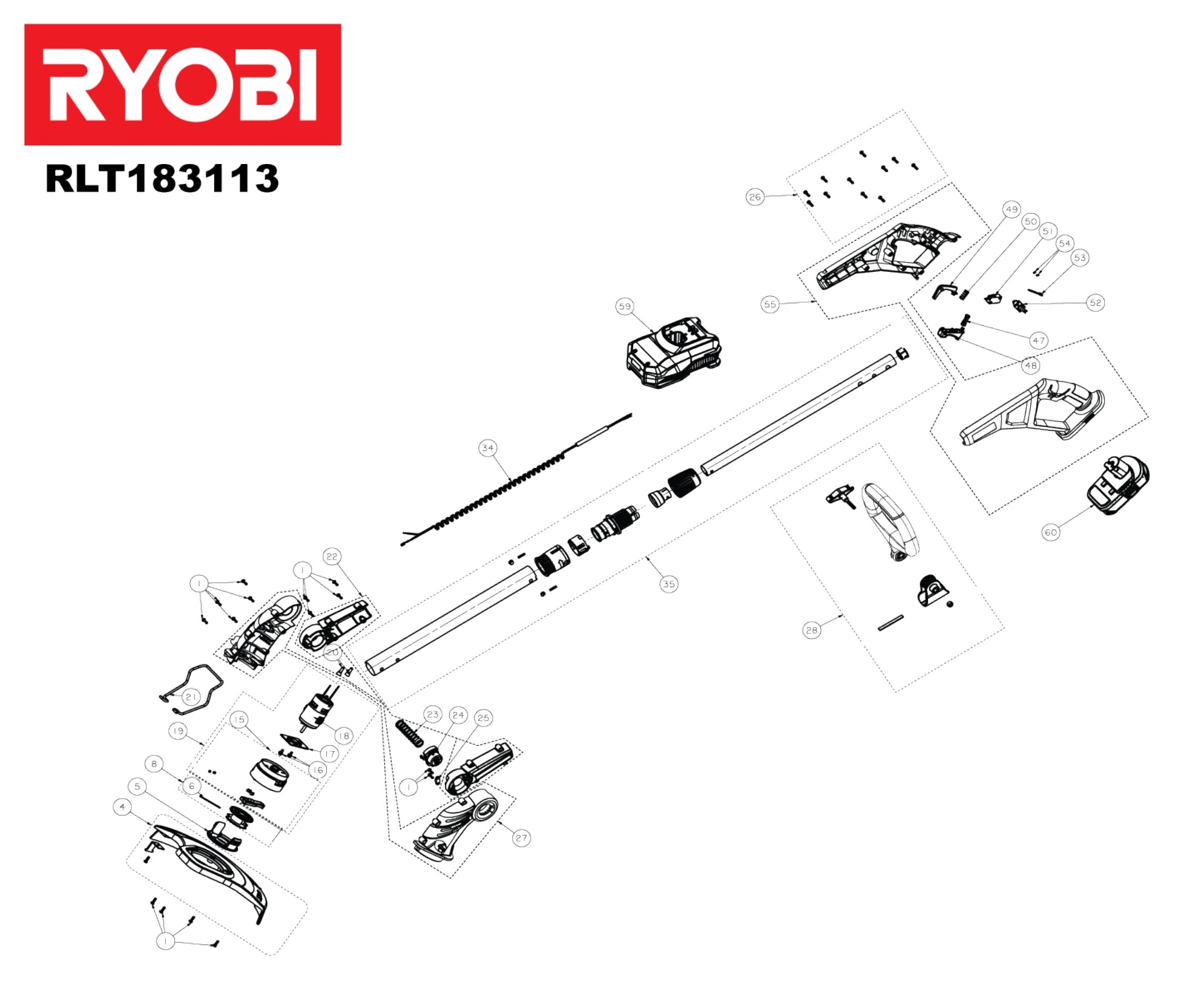 Pièces détachées Coupe herbe Ryobi RLT183113 - 444183