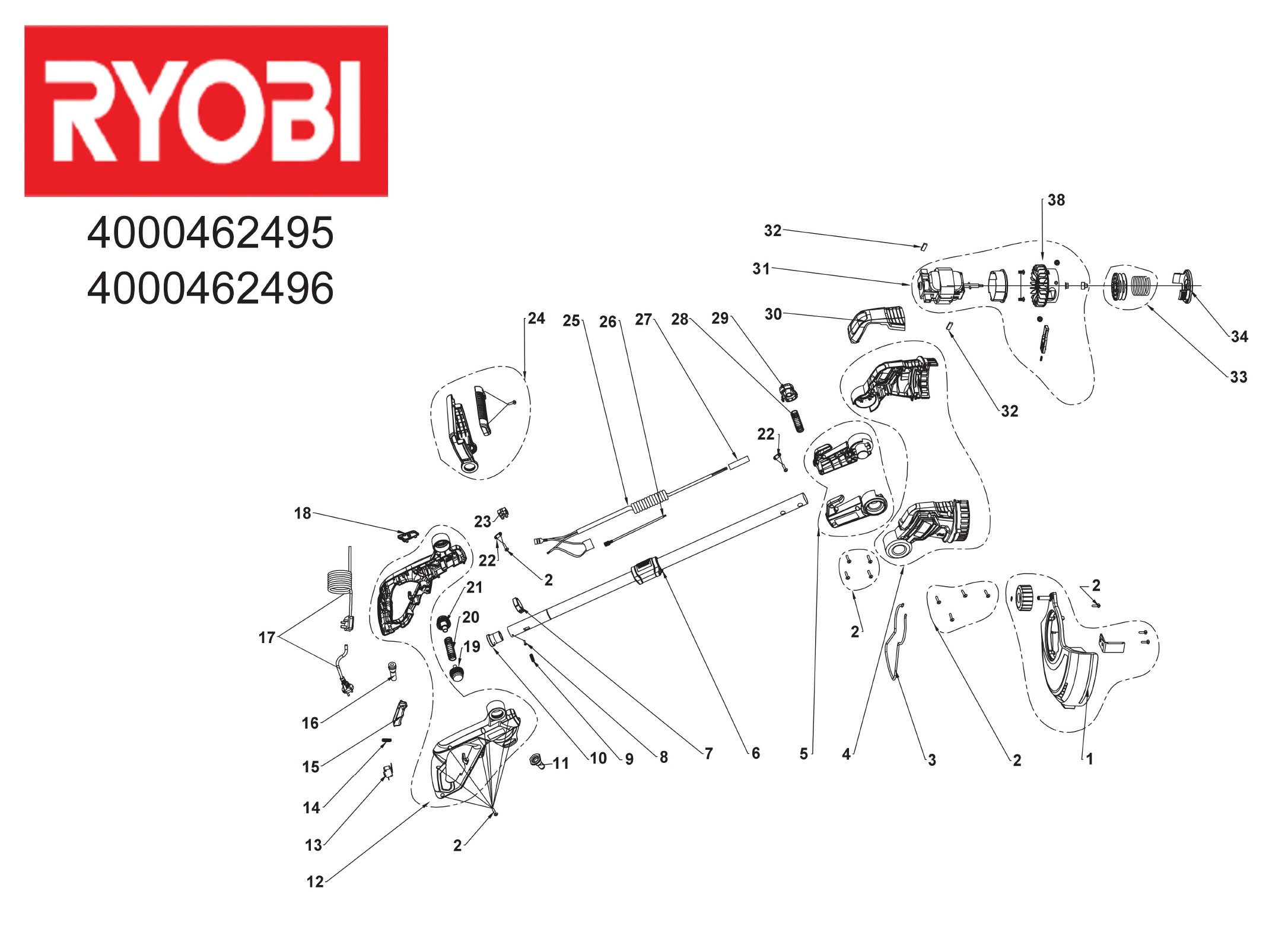Pièces détachées Coupe herbe Ryobi RLT6130 - 462496